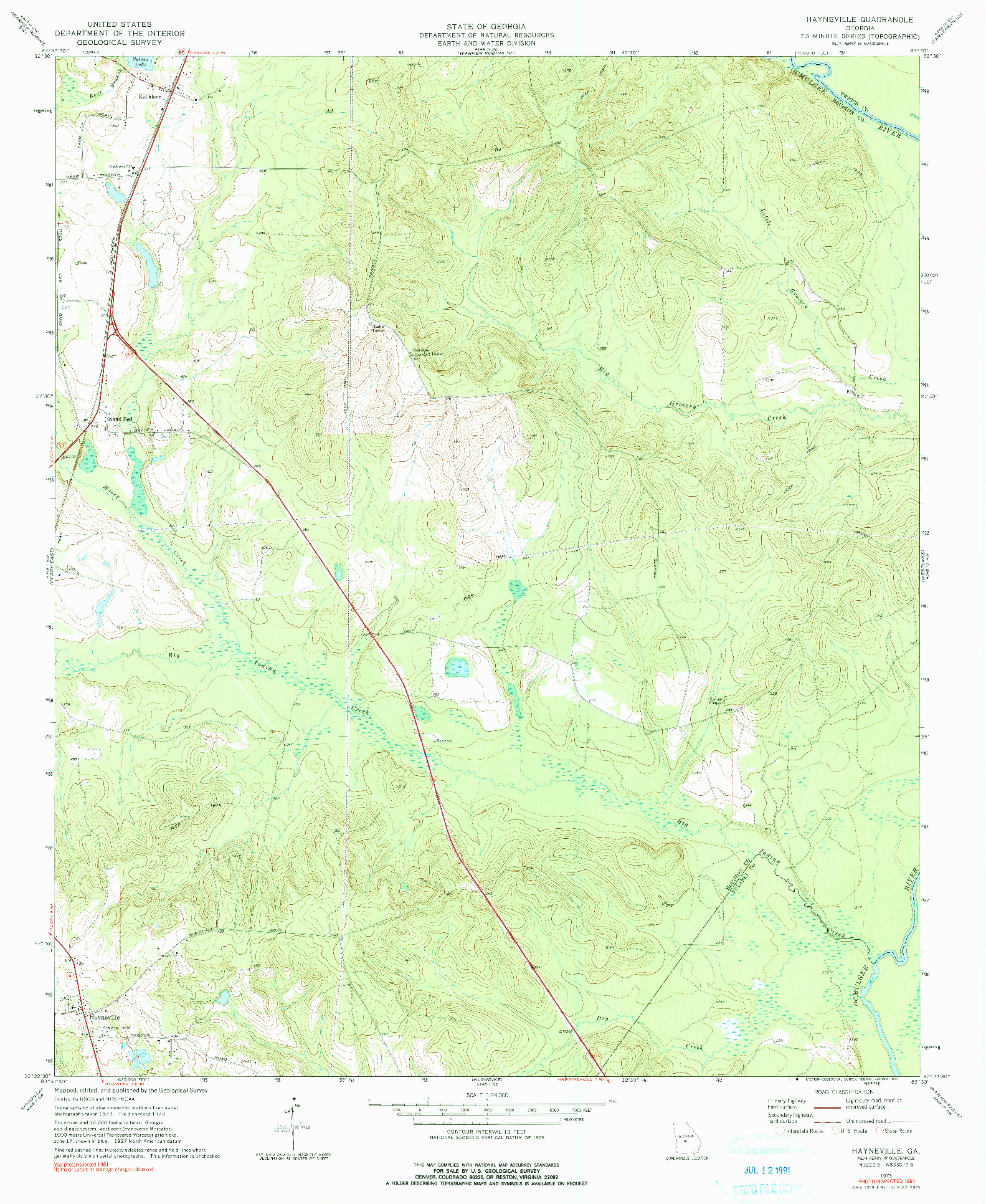 USGS 1:24000-SCALE QUADRANGLE FOR HAYNEVILLE, GA 1973