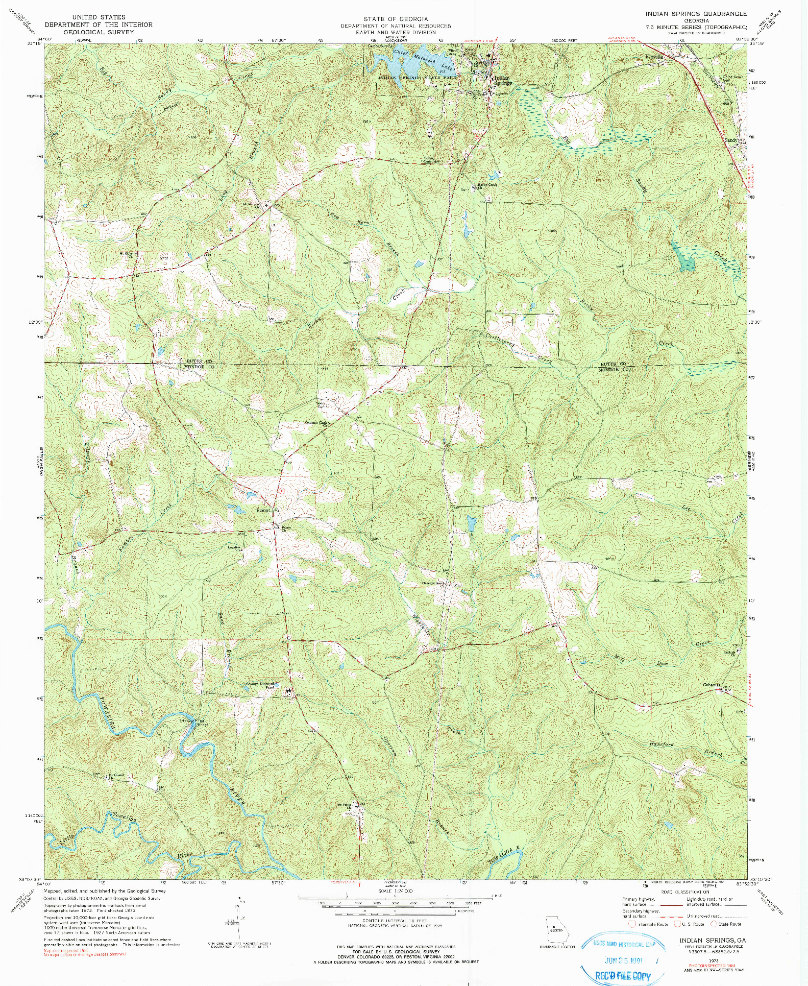 USGS 1:24000-SCALE QUADRANGLE FOR INDIAN SPRINGS, GA 1973