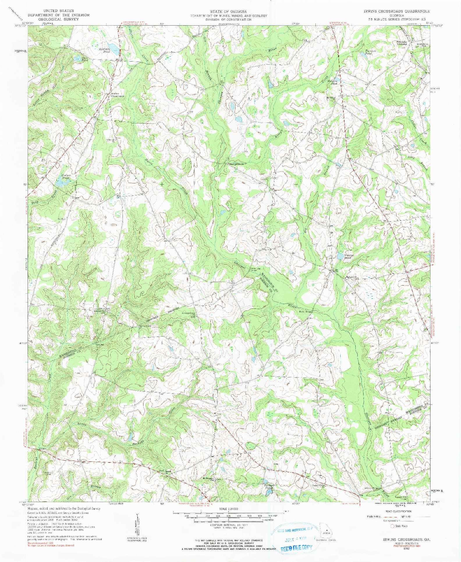 USGS 1:24000-SCALE QUADRANGLE FOR IRWINS CROSSROADS, GA 1962