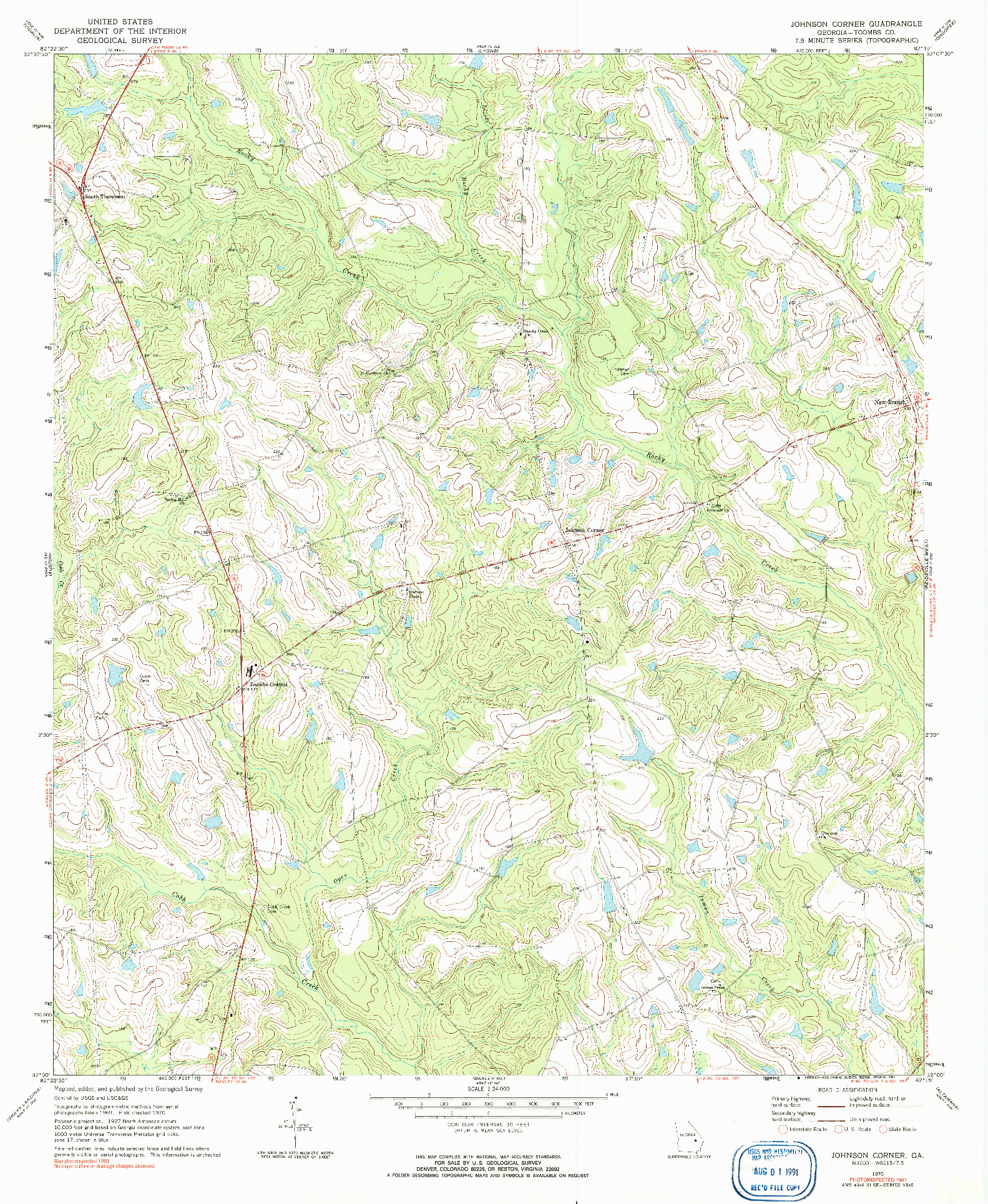 USGS 1:24000-SCALE QUADRANGLE FOR JOHNSON CORNER, GA 1970