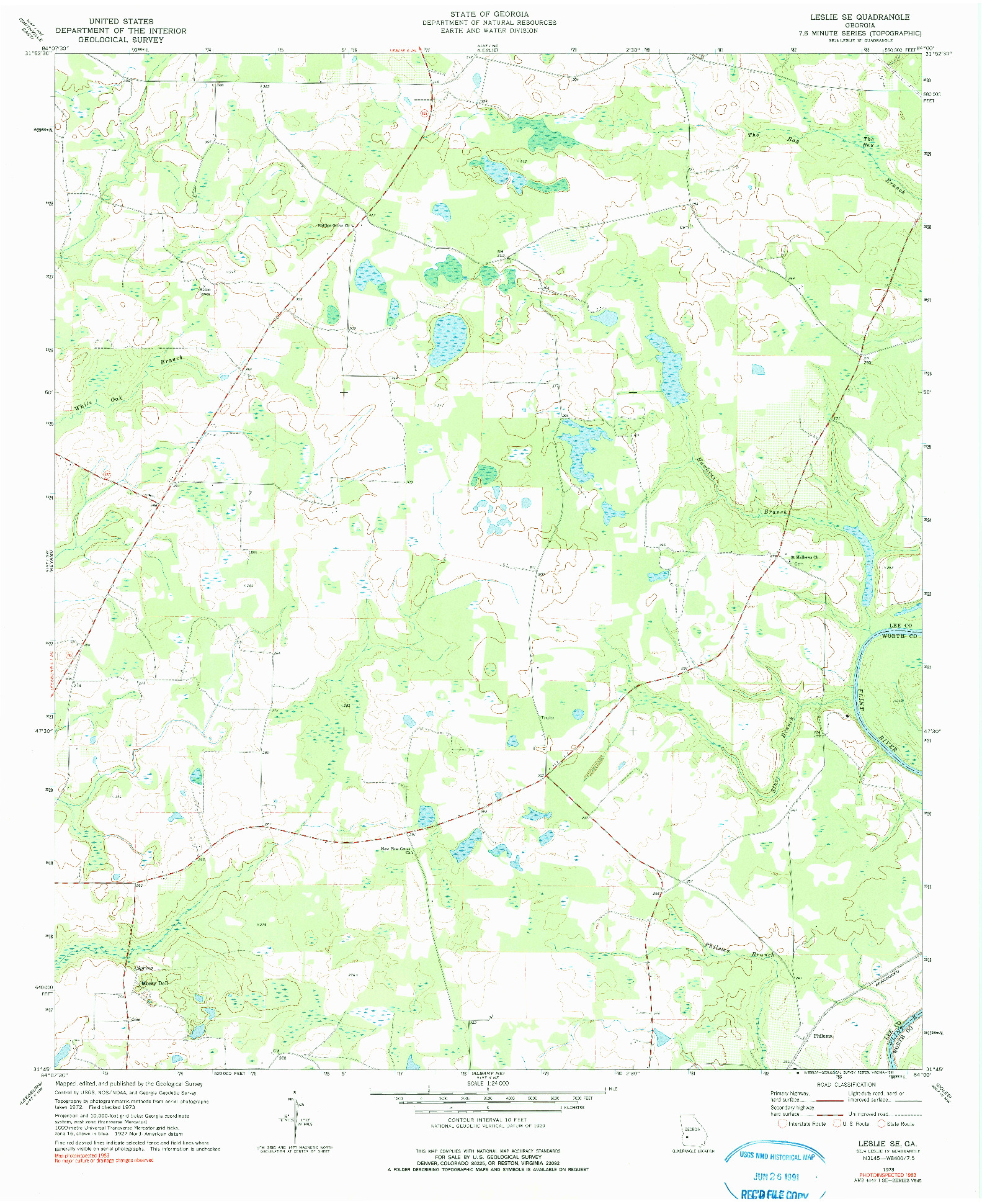 USGS 1:24000-SCALE QUADRANGLE FOR LESLIE SE, GA 1973