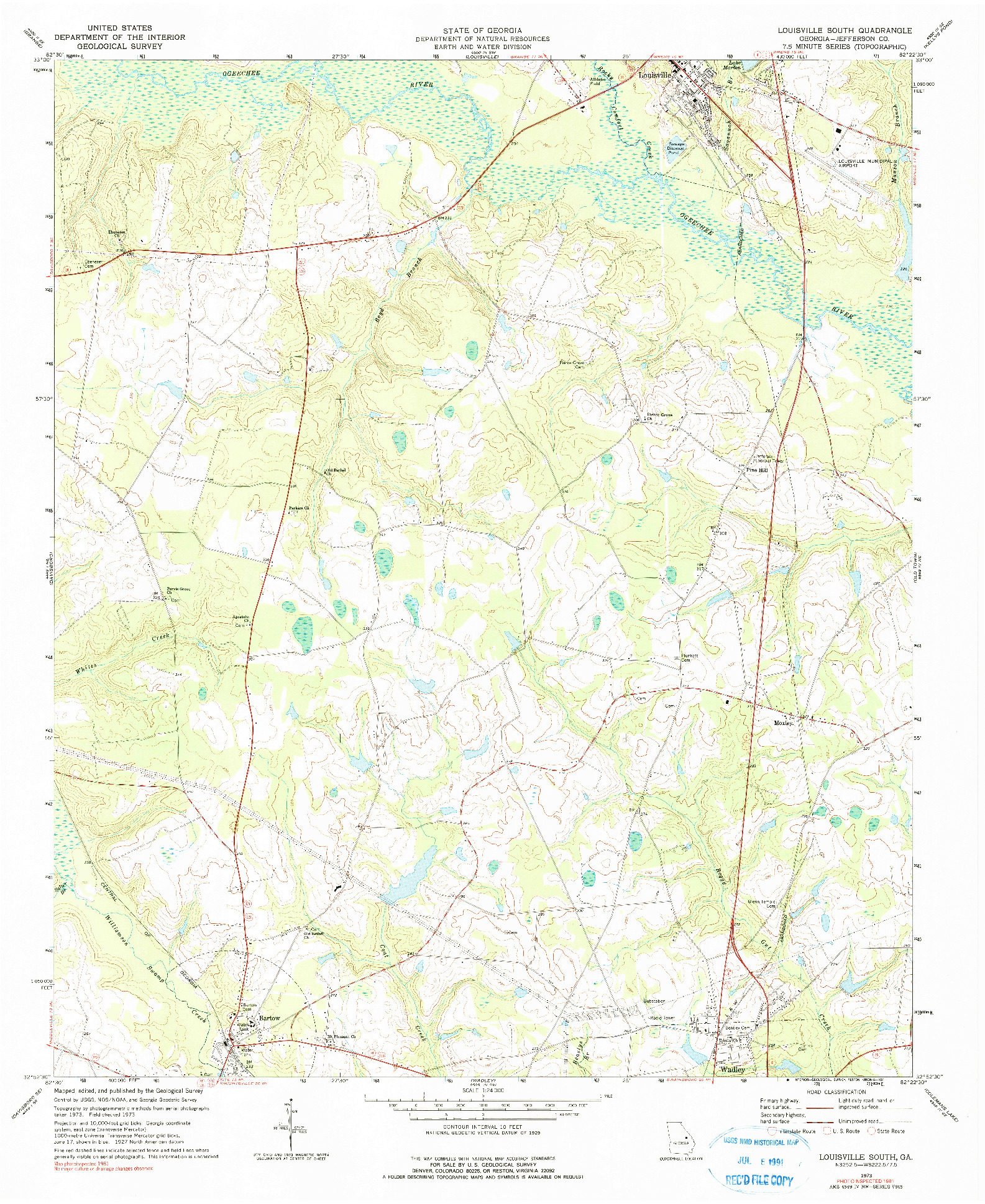 USGS 1:24000-SCALE QUADRANGLE FOR LOUISVILLE SOUTH, GA 1973