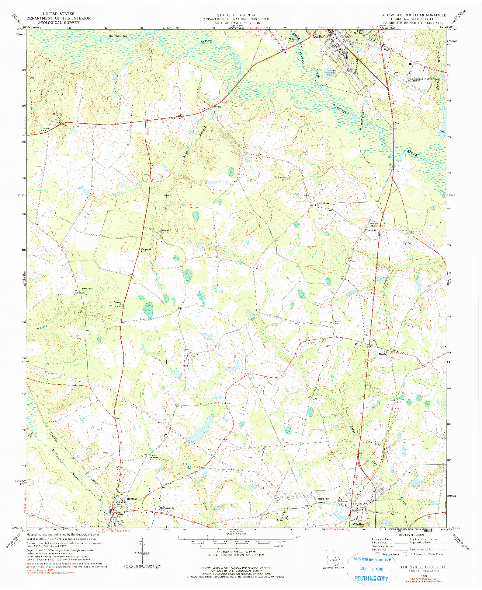USGS 1:24000-SCALE QUADRANGLE FOR LOUISVILLE SOUTH, GA 1973