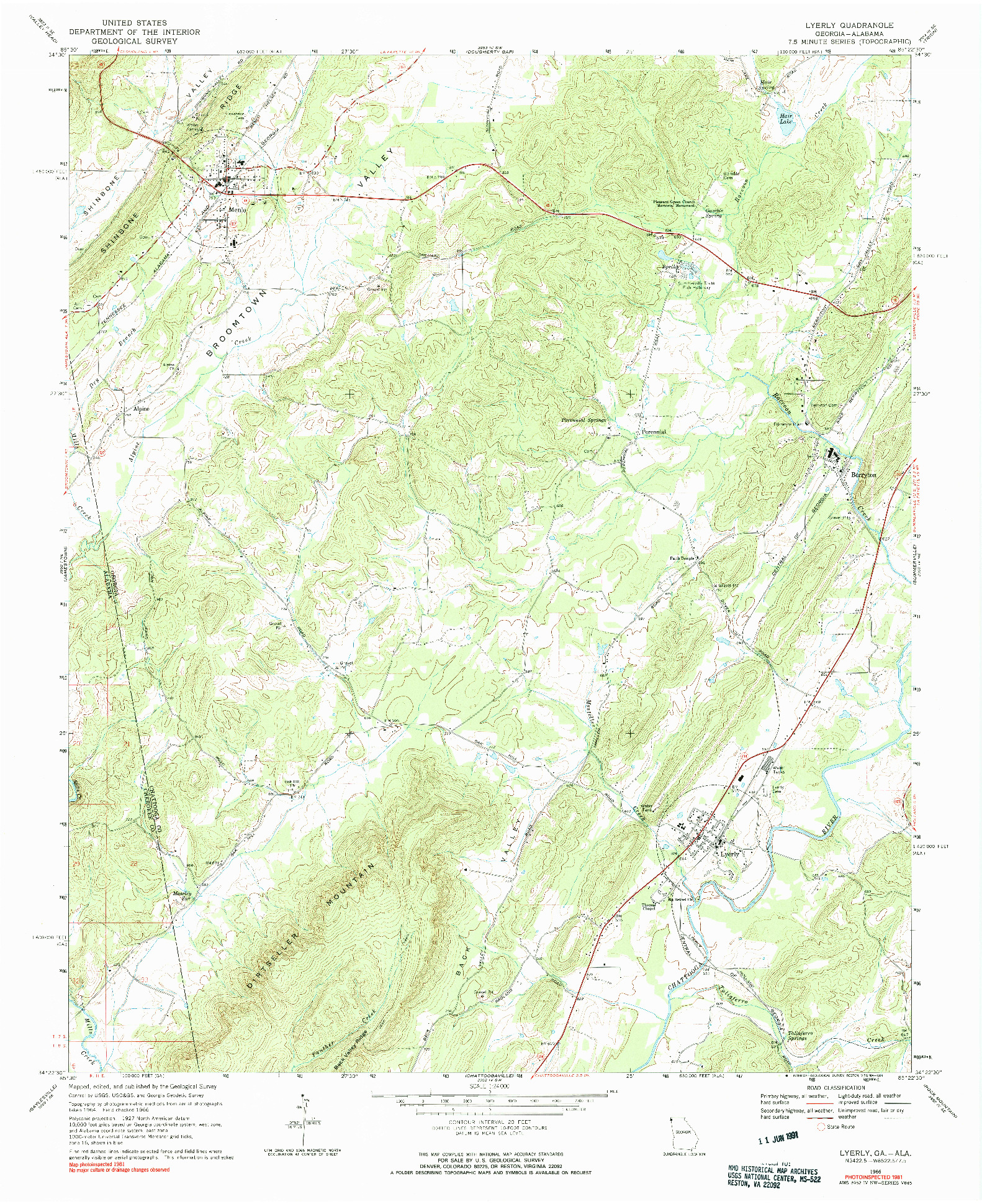 USGS 1:24000-SCALE QUADRANGLE FOR LYERLY, GA 1966