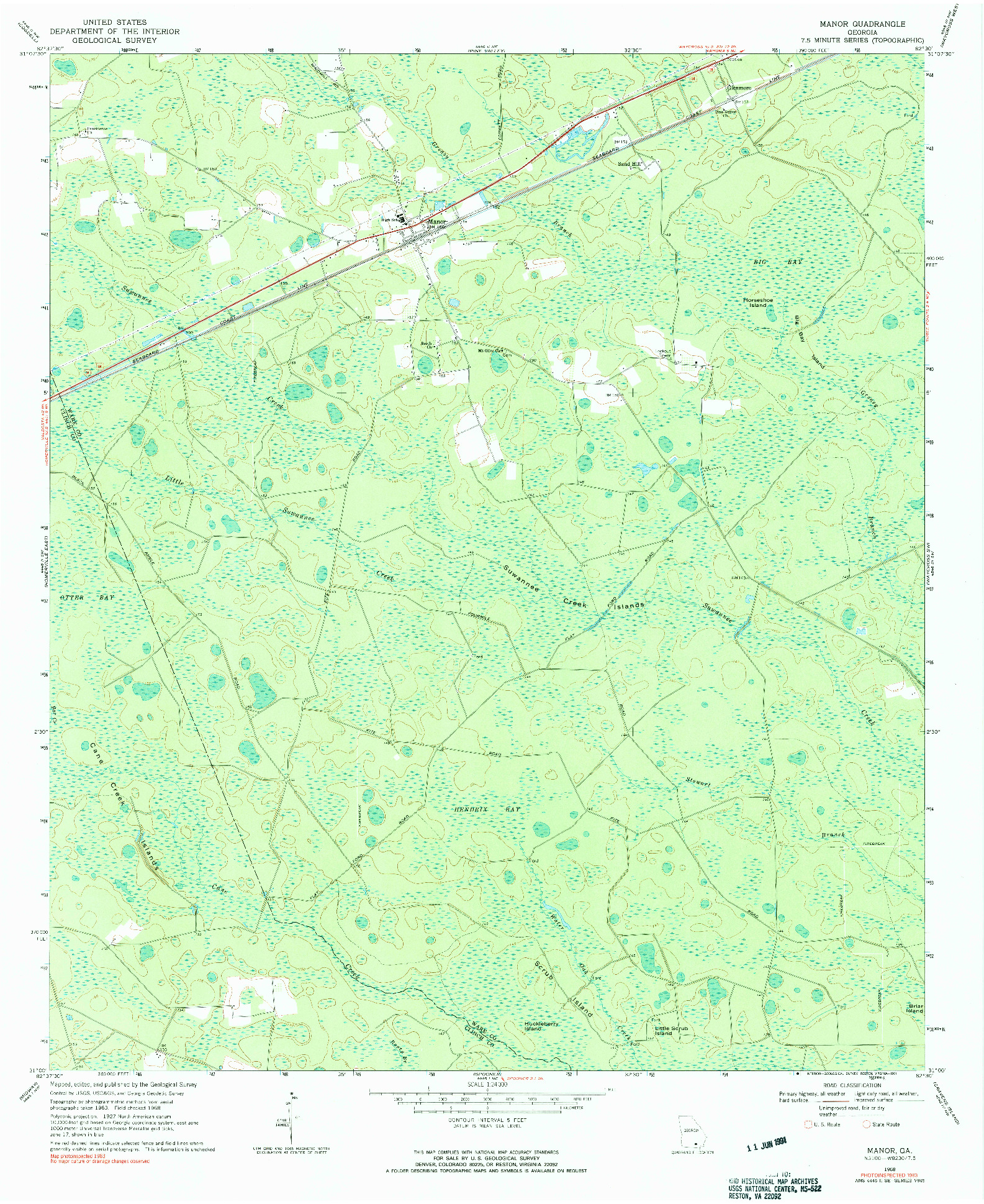 USGS 1:24000-SCALE QUADRANGLE FOR MANOR, GA 1968