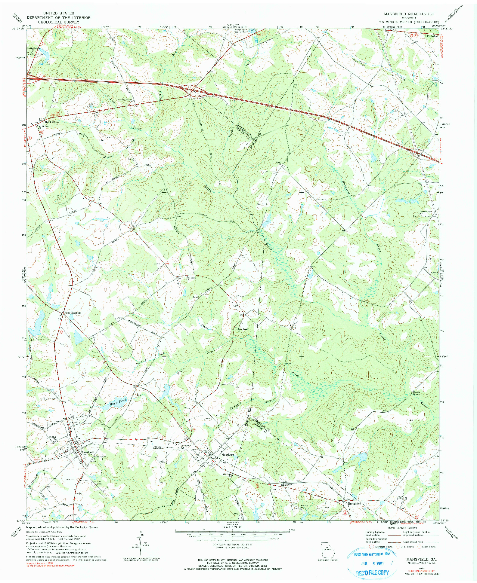 USGS 1:24000-SCALE QUADRANGLE FOR MANSFIELD, GA 1972