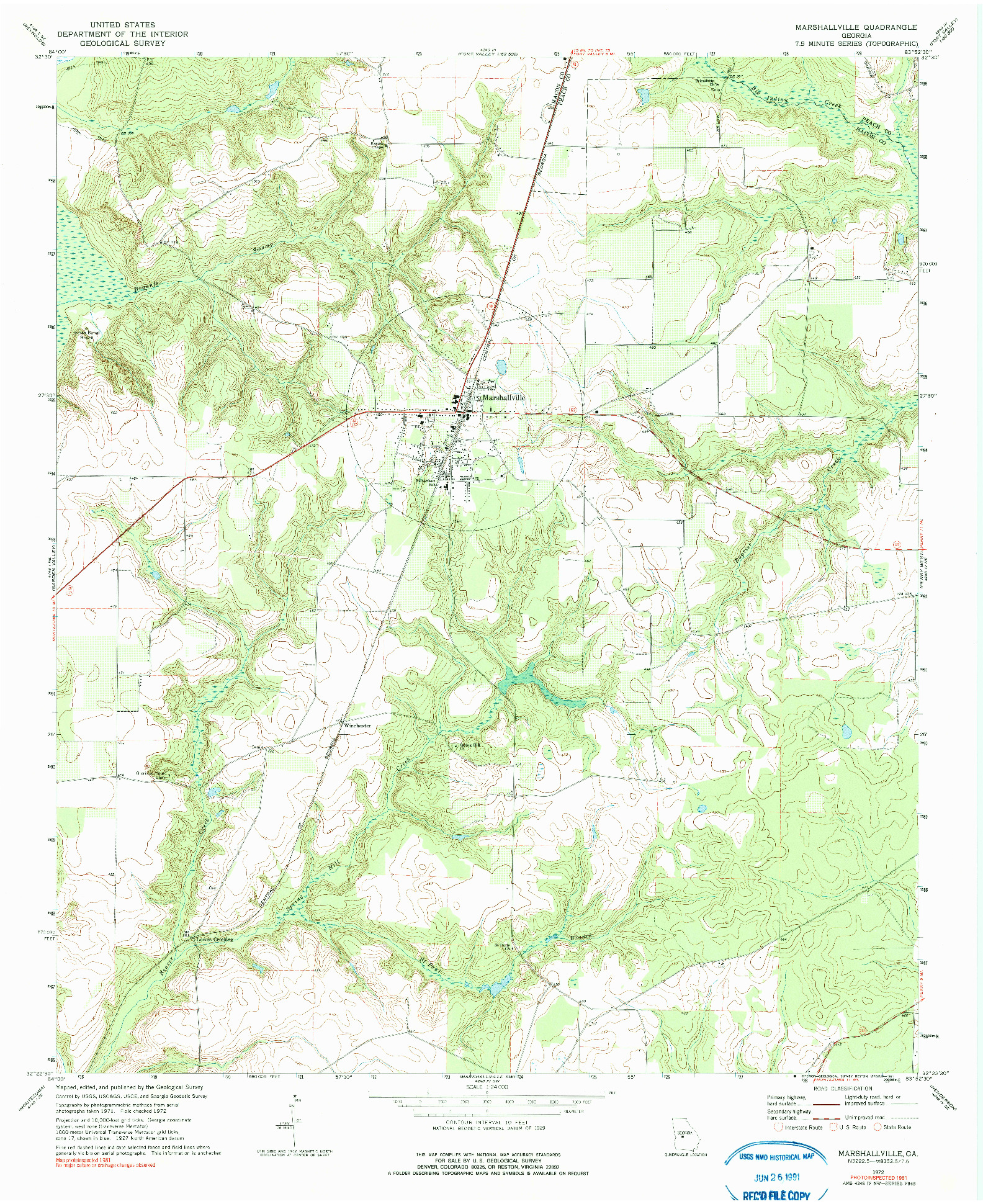 USGS 1:24000-SCALE QUADRANGLE FOR MARSHALLVILLE, GA 1972