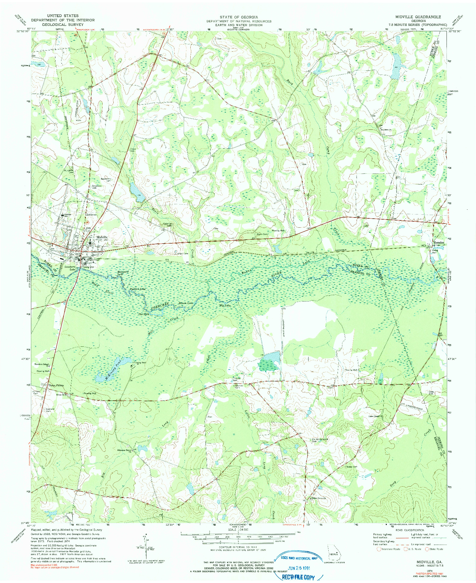 USGS 1:24000-SCALE QUADRANGLE FOR MIDVILLE, GA 1974