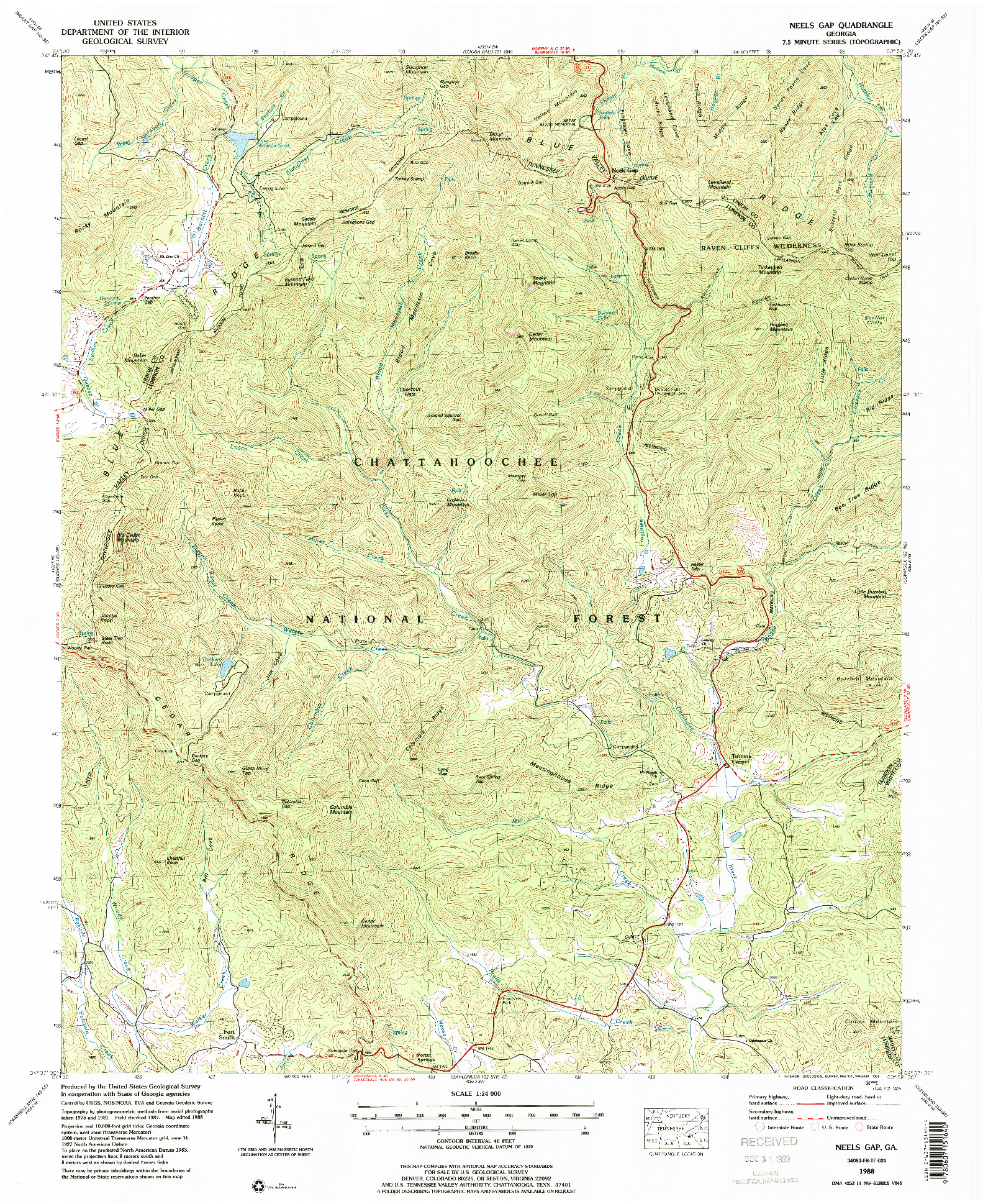 USGS 1:24000-SCALE QUADRANGLE FOR NEELS GAP, GA 1988