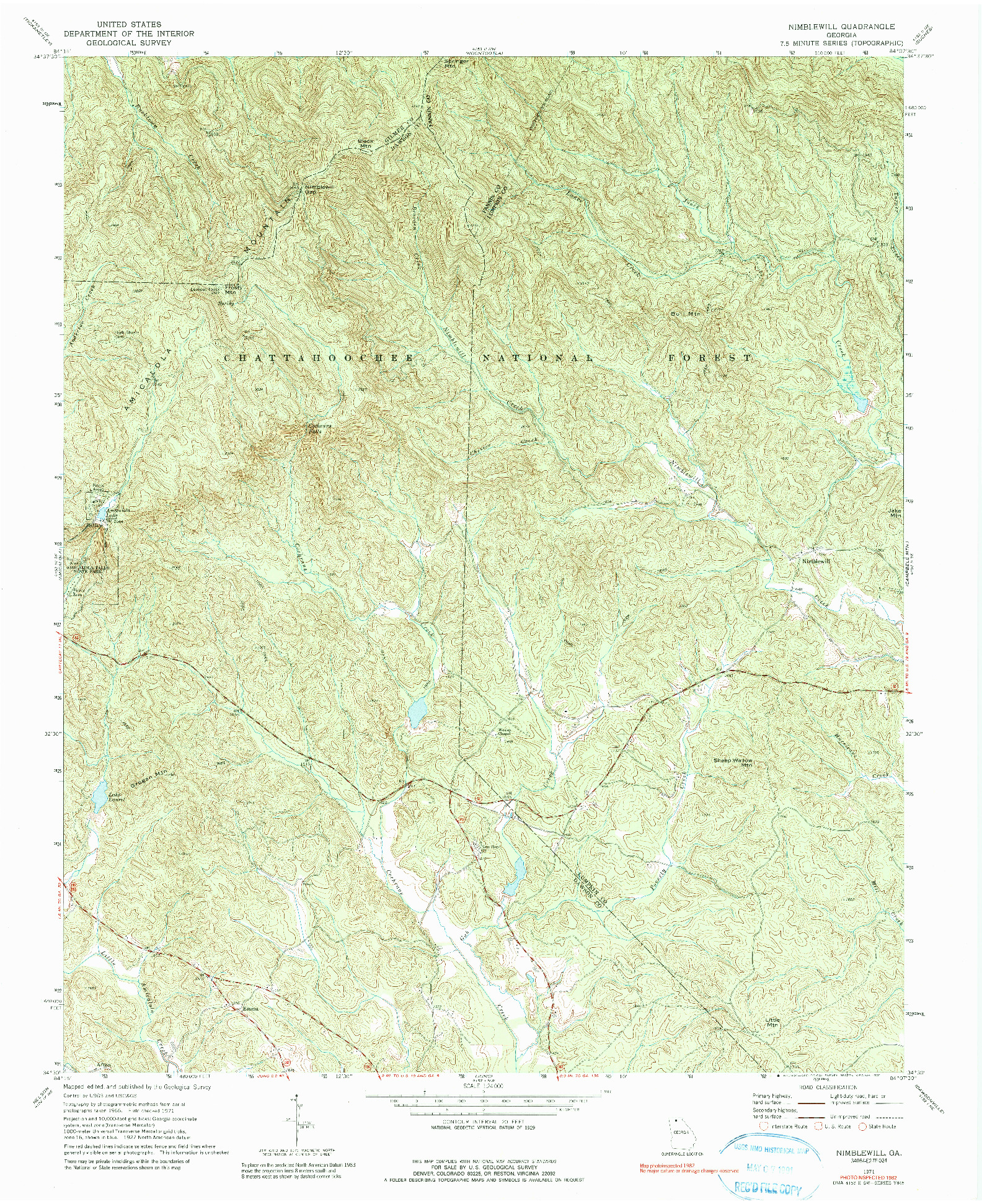 USGS 1:24000-SCALE QUADRANGLE FOR NIMBLEWILL, GA 1971