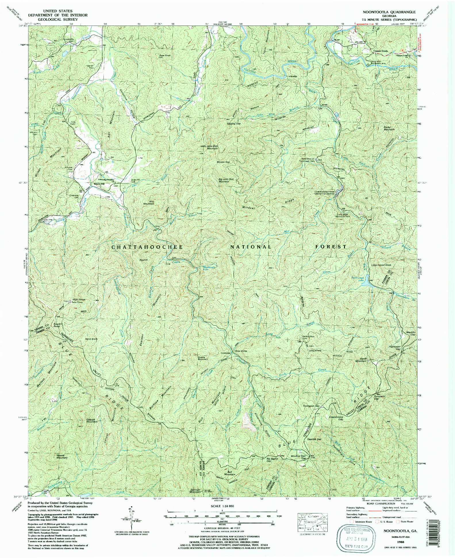 USGS 1:24000-SCALE QUADRANGLE FOR NOONTOOTLA, GA 1988