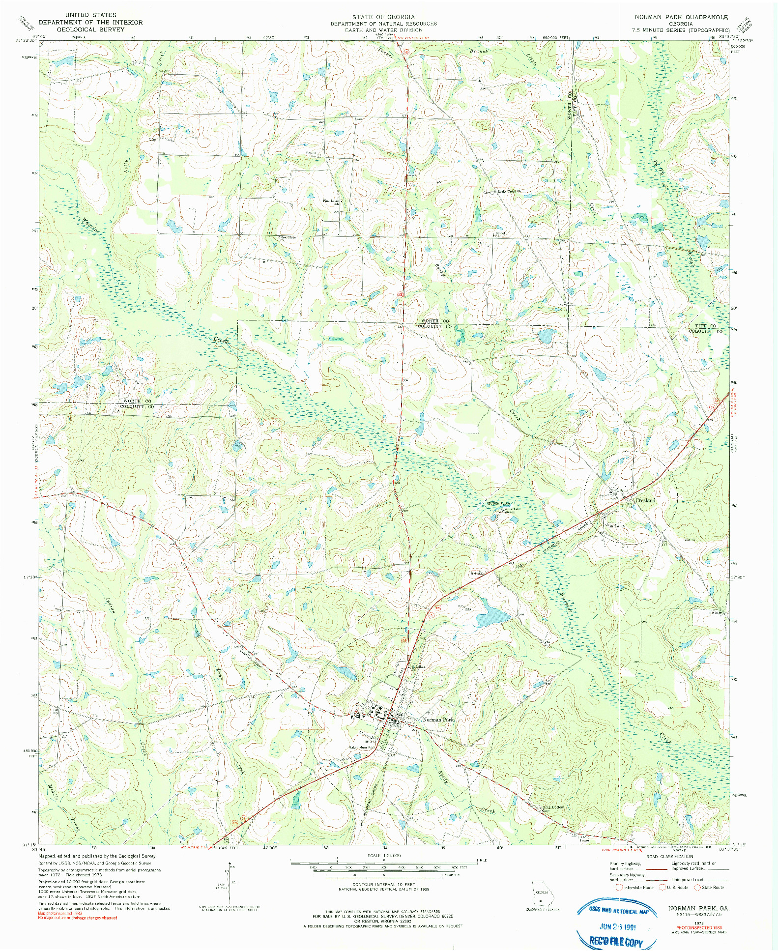 USGS 1:24000-SCALE QUADRANGLE FOR NORMAN PARK, GA 1973