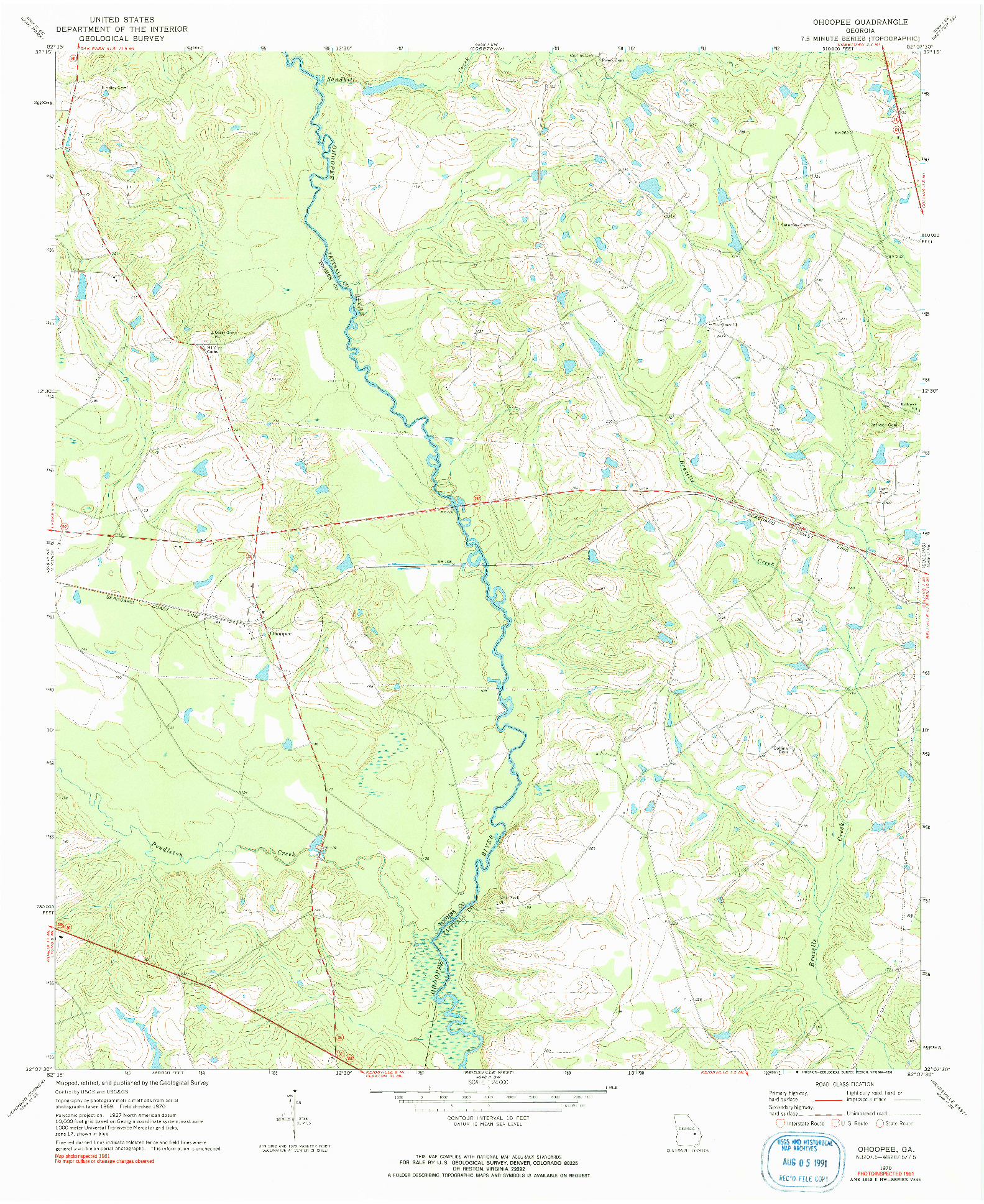 USGS 1:24000-SCALE QUADRANGLE FOR OHOOPEE, GA 1970