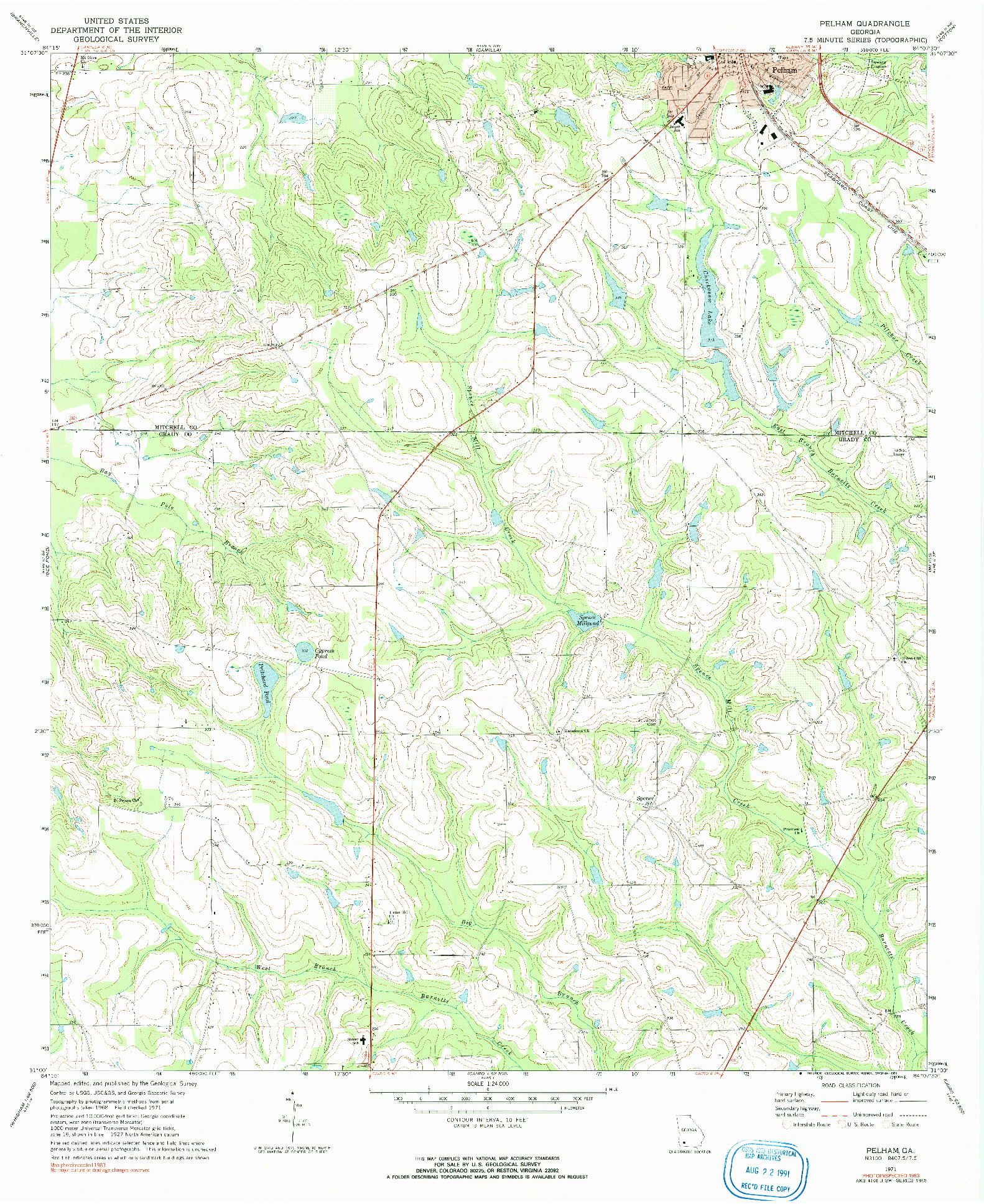 USGS 1:24000-SCALE QUADRANGLE FOR PELHAM, GA 1971