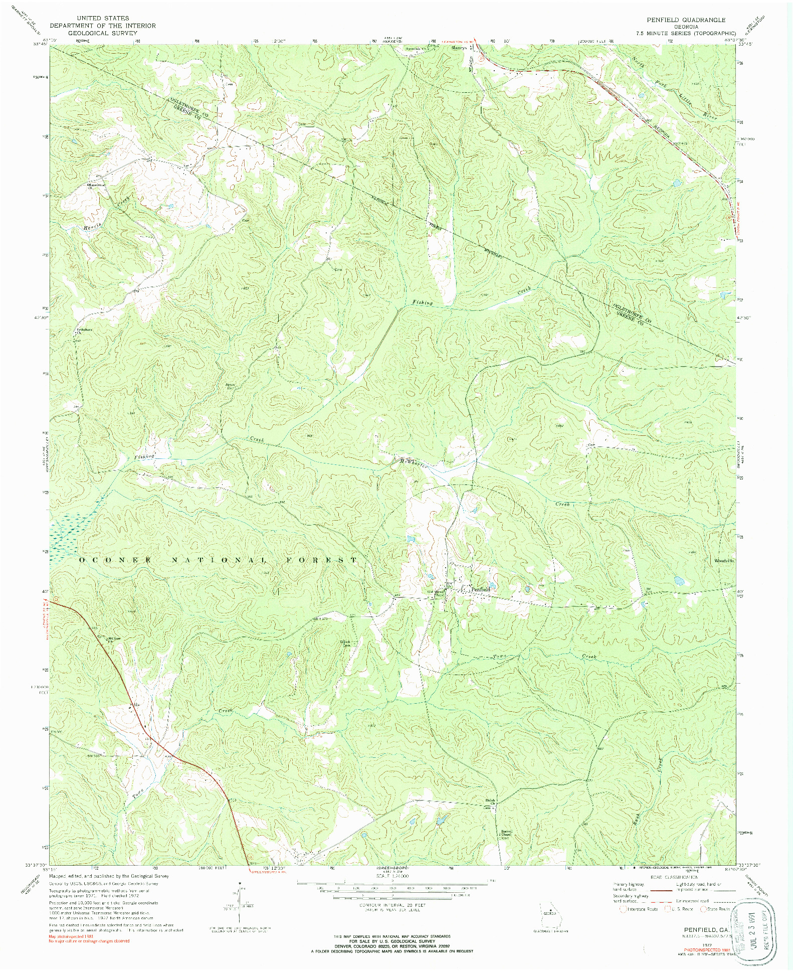 USGS 1:24000-SCALE QUADRANGLE FOR PENFIELD, GA 1972