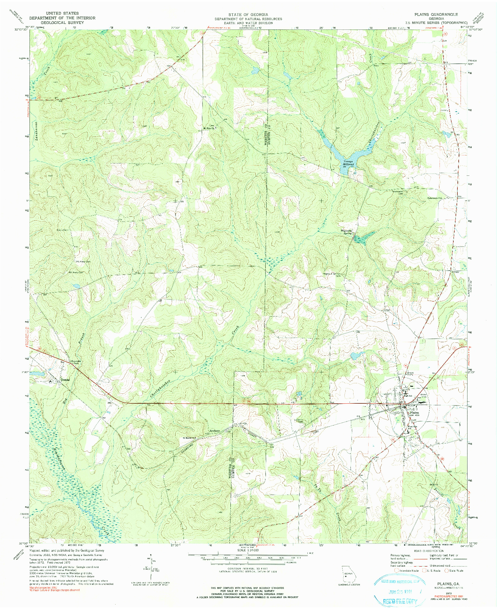 USGS 1:24000-SCALE QUADRANGLE FOR PLAINS, GA 1973