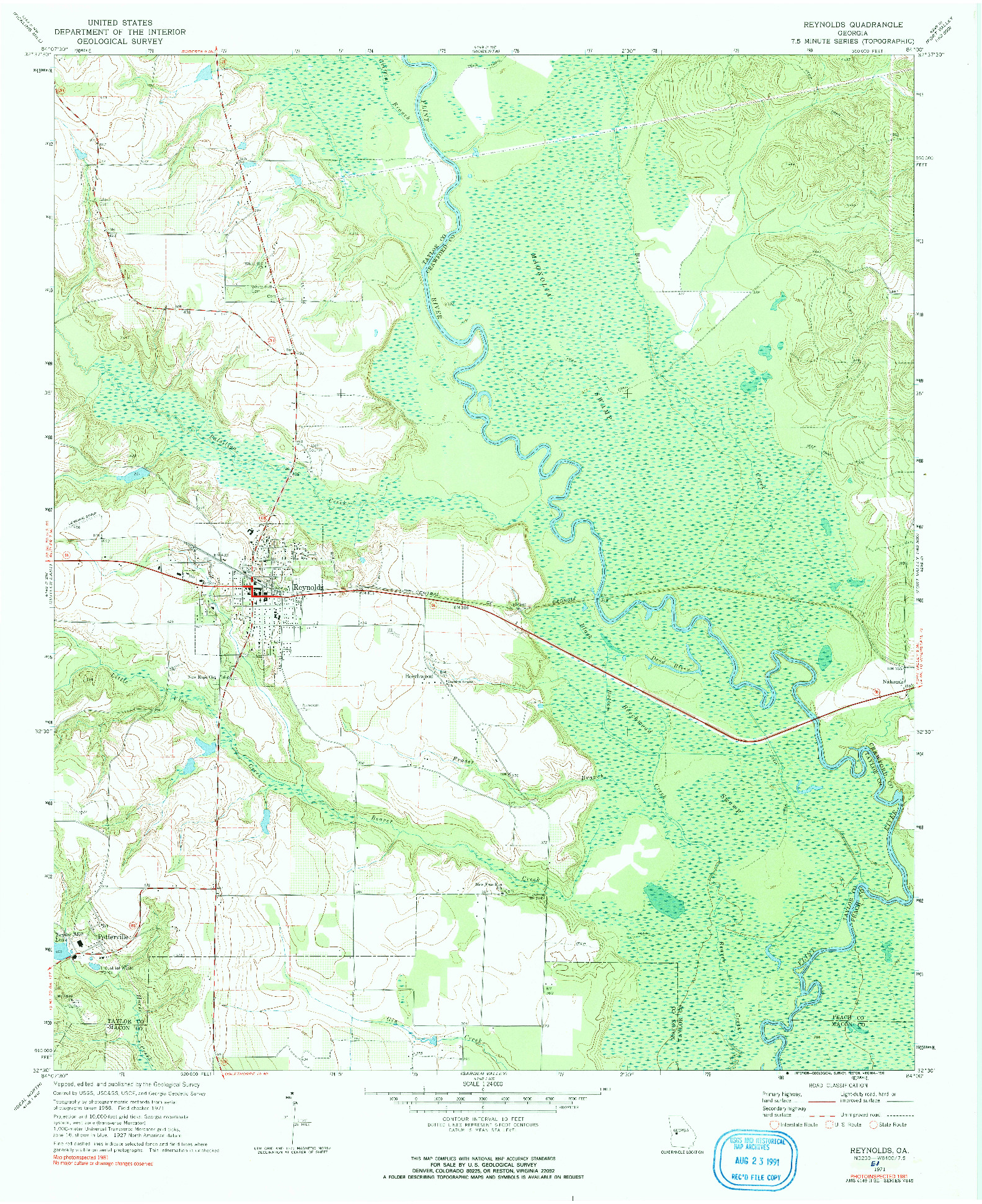 USGS 1:24000-SCALE QUADRANGLE FOR REYNOLDS, GA 1971