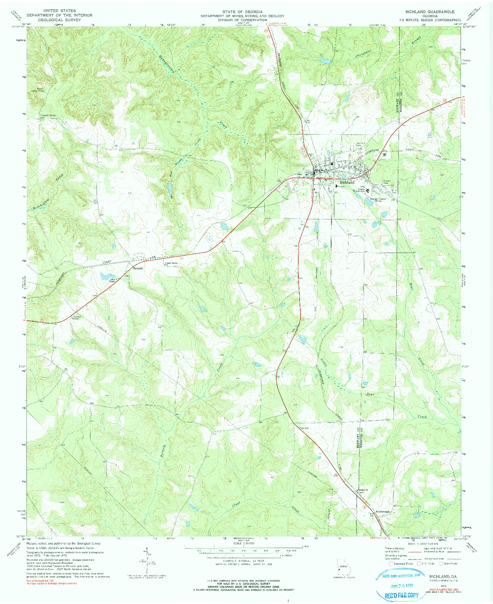 USGS 1:24000-SCALE QUADRANGLE FOR RICHLAND, GA 1972
