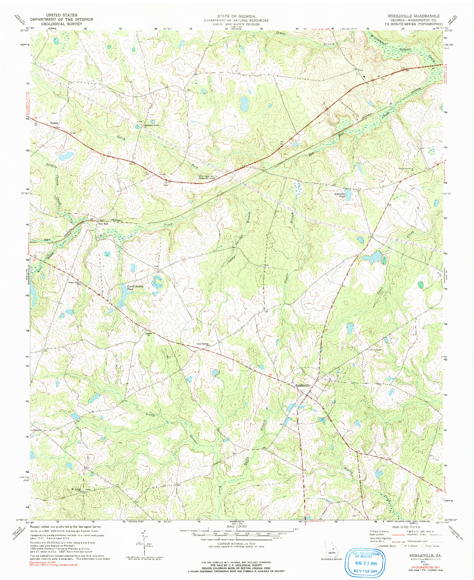USGS 1:24000-SCALE QUADRANGLE FOR RIDDLEVILLE, GA 1973
