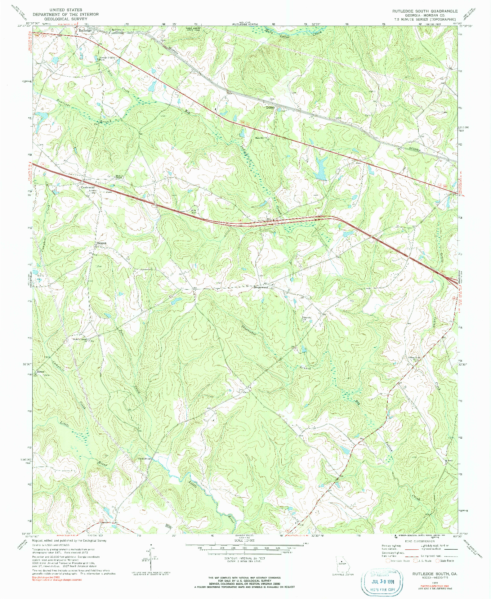 USGS 1:24000-SCALE QUADRANGLE FOR RUTLEDGE SOUTH, GA 1972