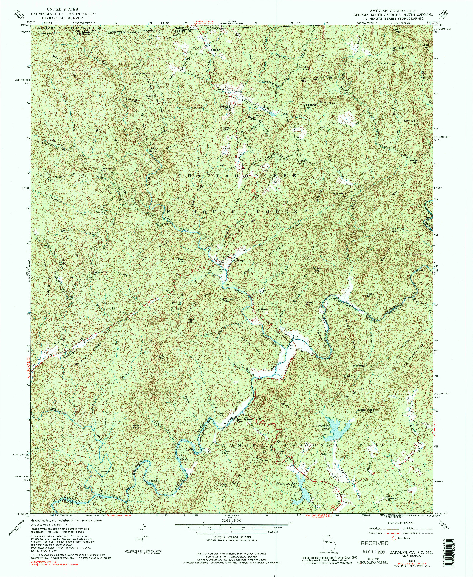USGS 1:24000-SCALE QUADRANGLE FOR SATOLAH, GA 1961