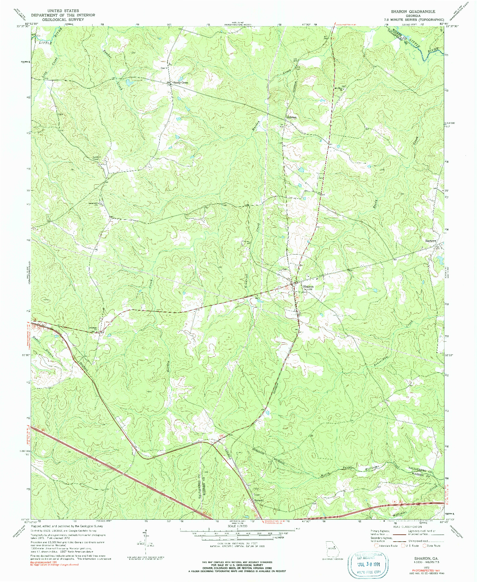 USGS 1:24000-SCALE QUADRANGLE FOR SHARON, GA 1972