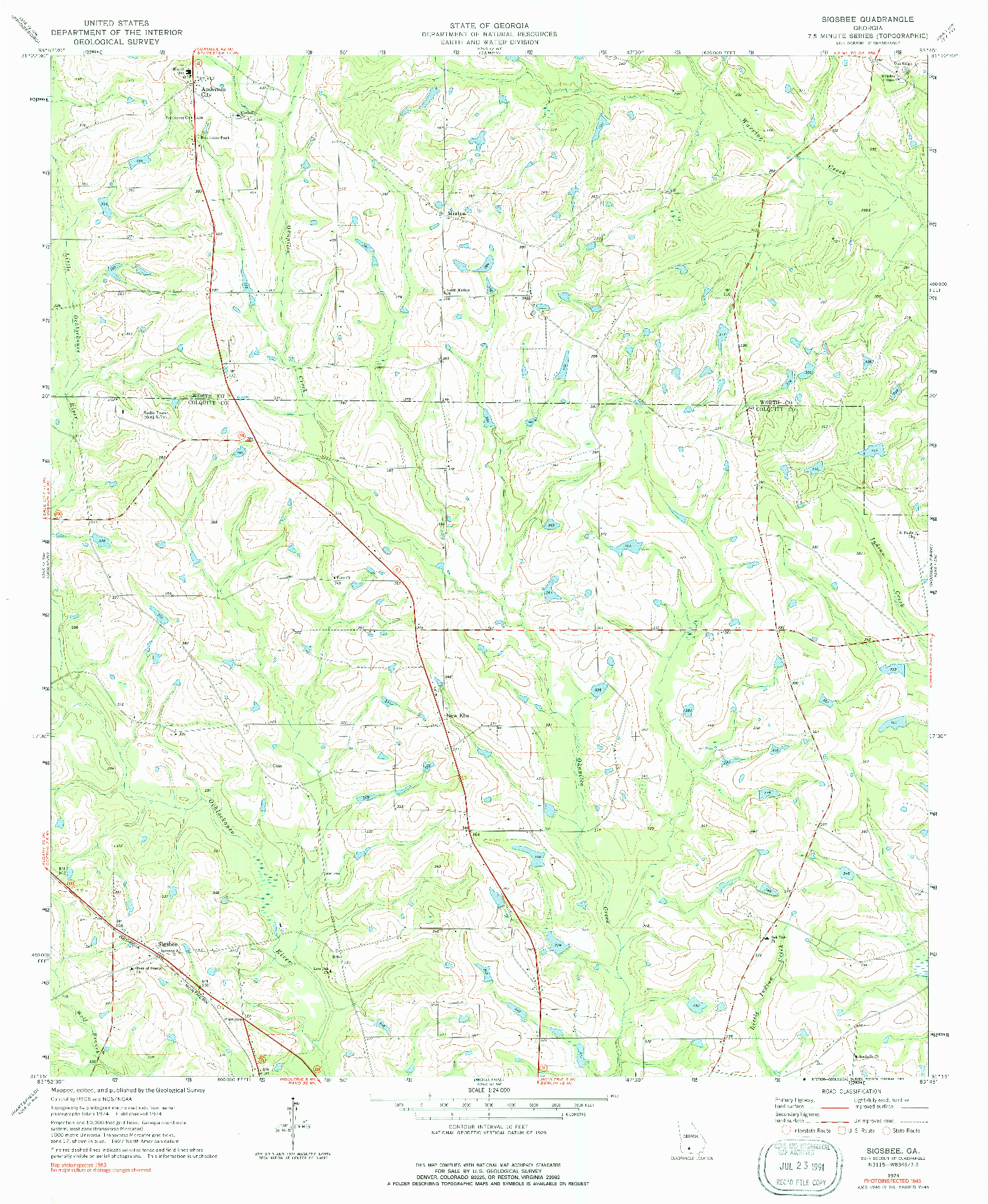 USGS 1:24000-SCALE QUADRANGLE FOR SIGSBEE, GA 1974