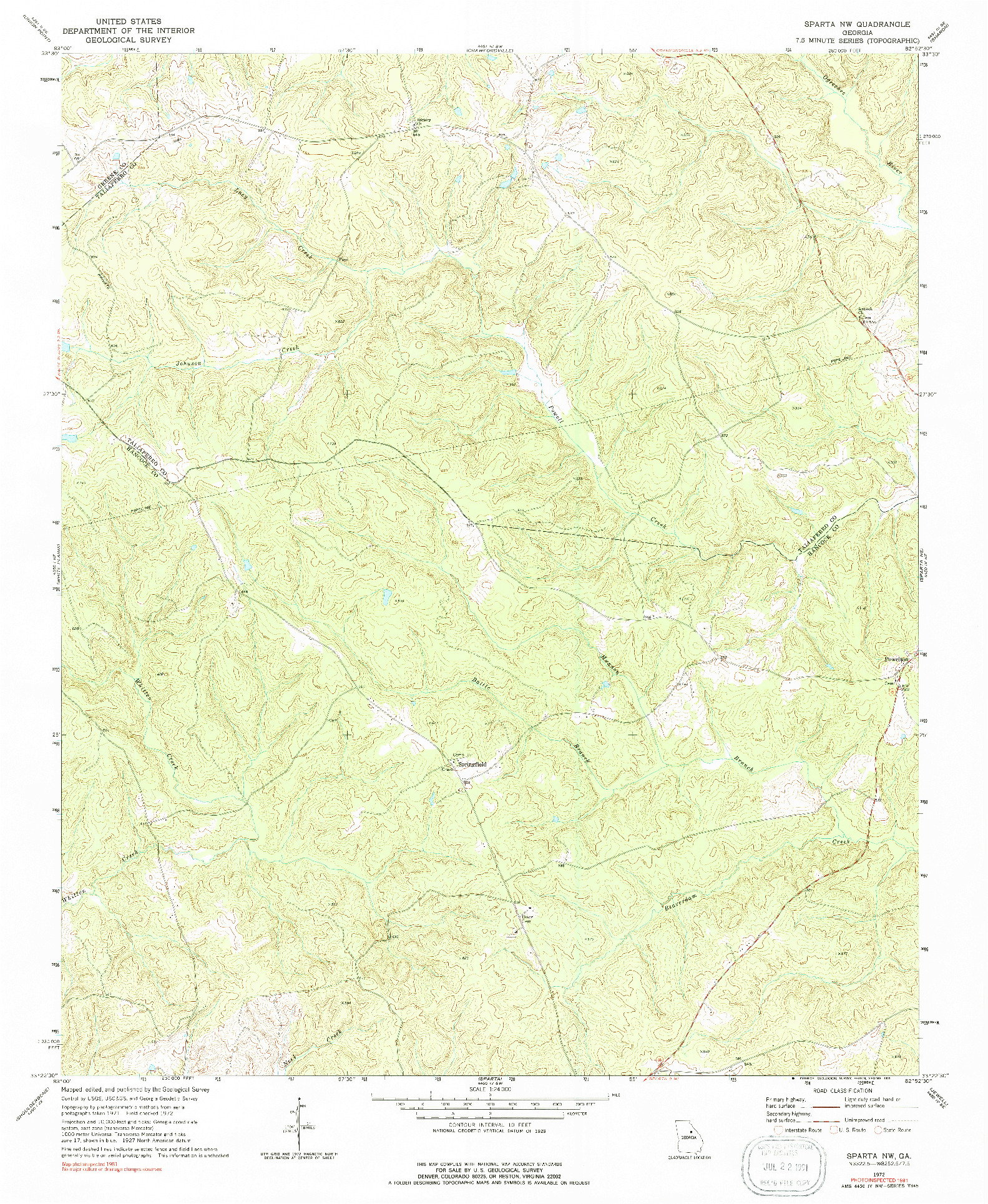 USGS 1:24000-SCALE QUADRANGLE FOR SPARTA NW, GA 1972