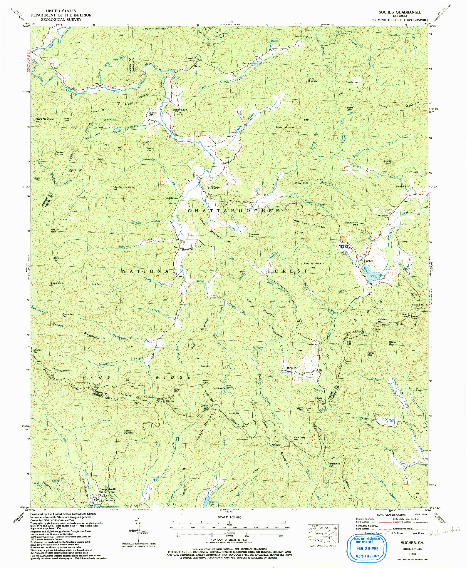 USGS 1:24000-SCALE QUADRANGLE FOR SUCHES, GA 1988