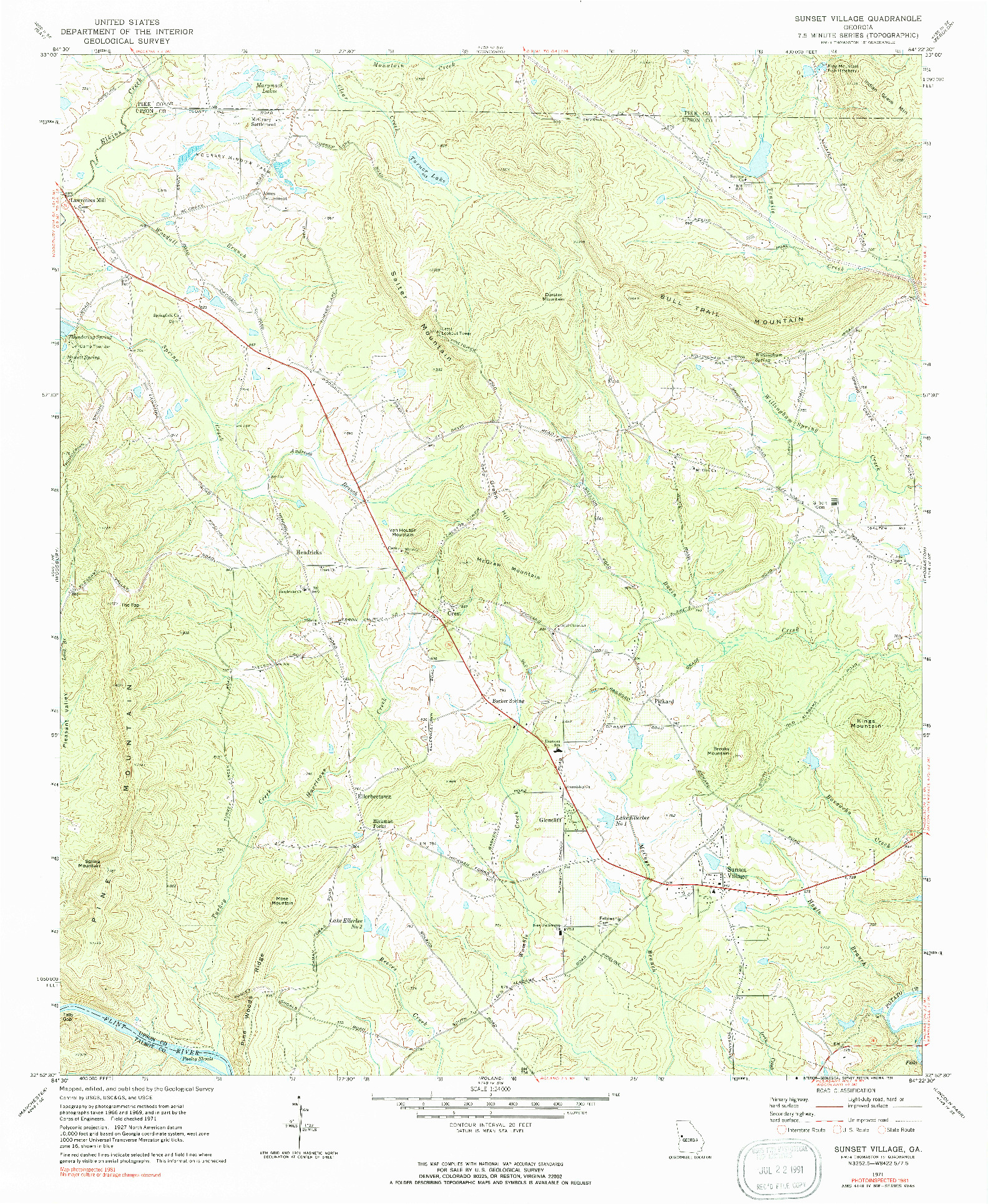 USGS 1:24000-SCALE QUADRANGLE FOR SUNSET VILLAGE, GA 1971