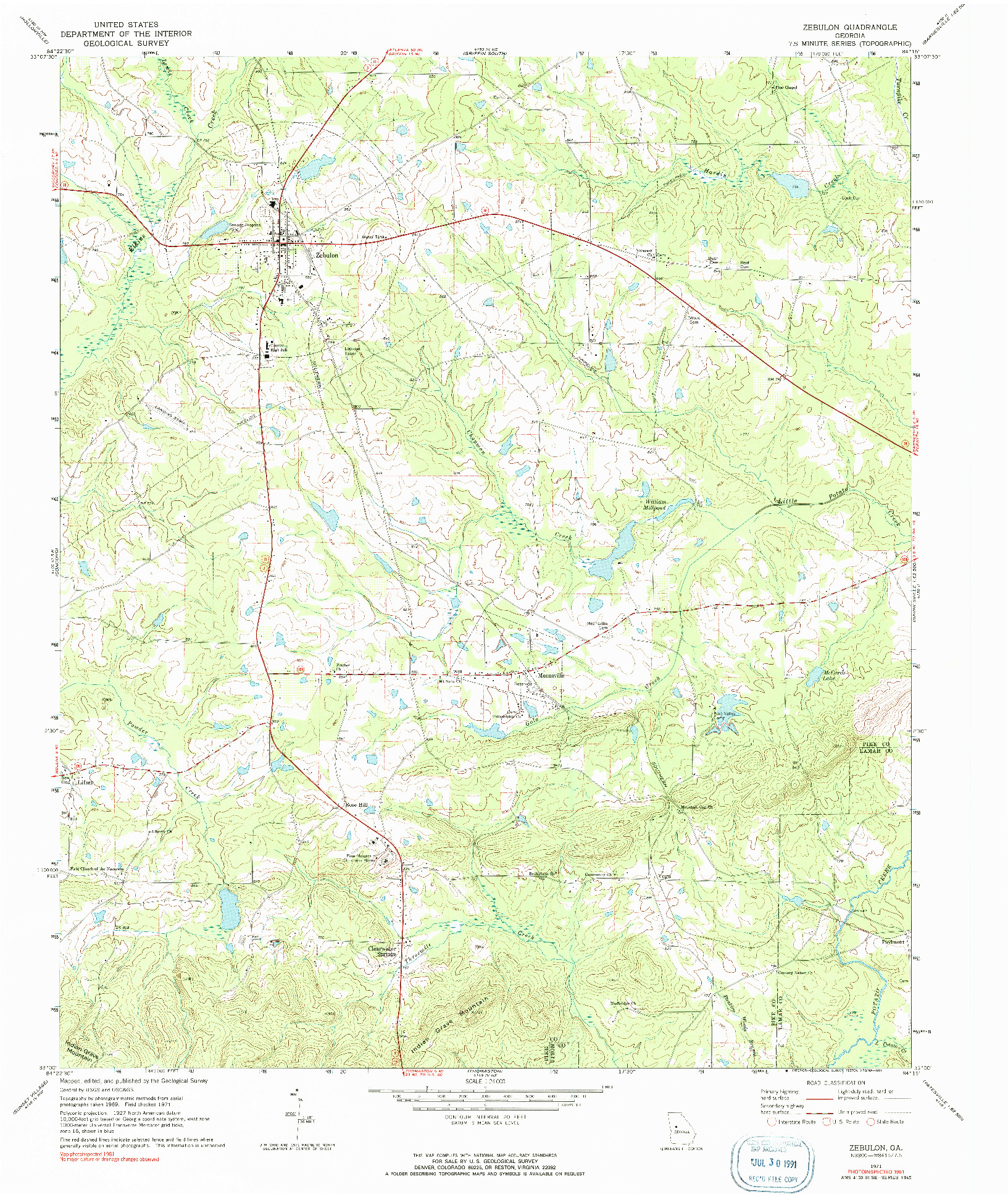 USGS 1:24000-SCALE QUADRANGLE FOR ZEBULON, GA 1971