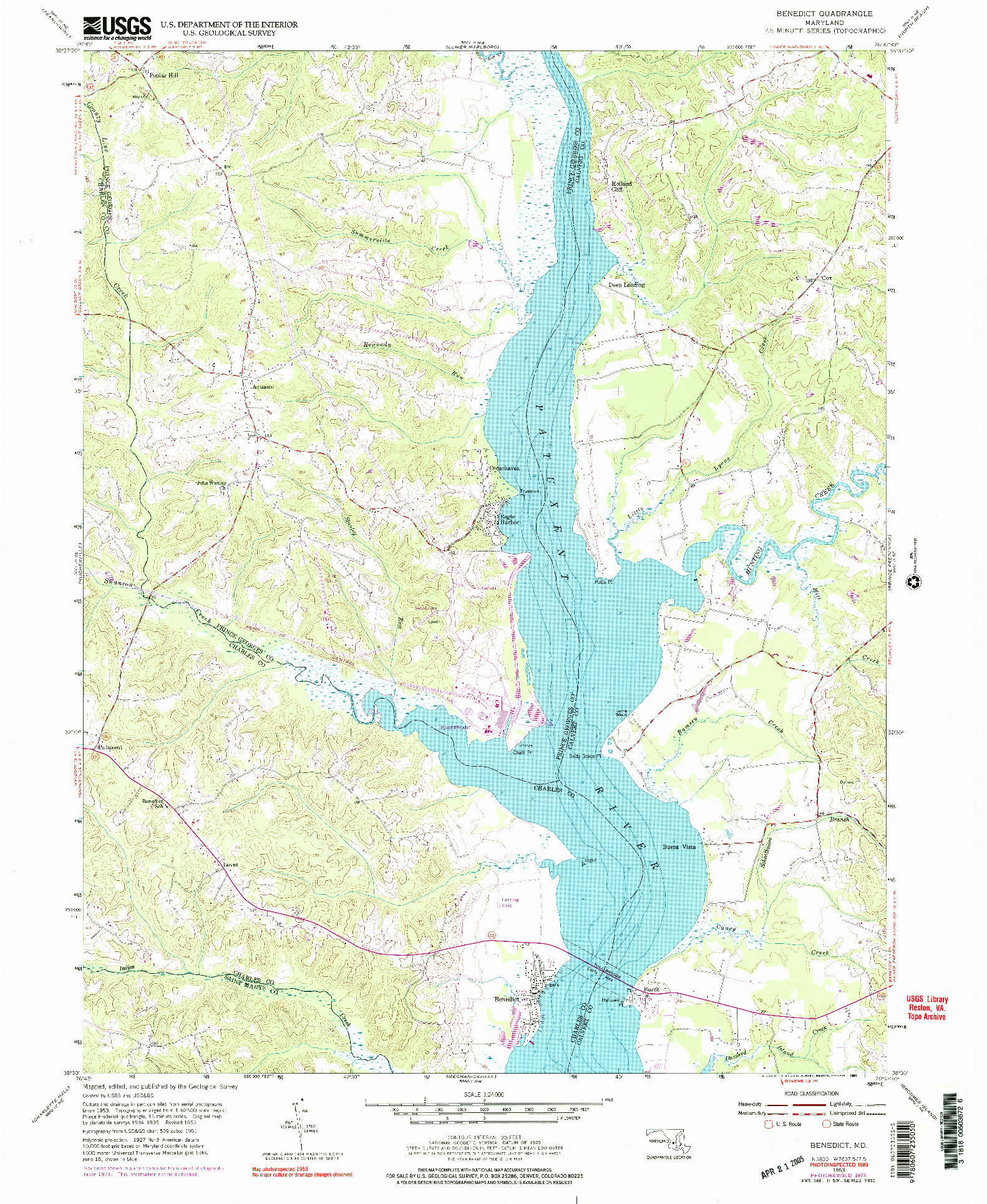 USGS 1:24000-SCALE QUADRANGLE FOR BENEDICT, MD 1953