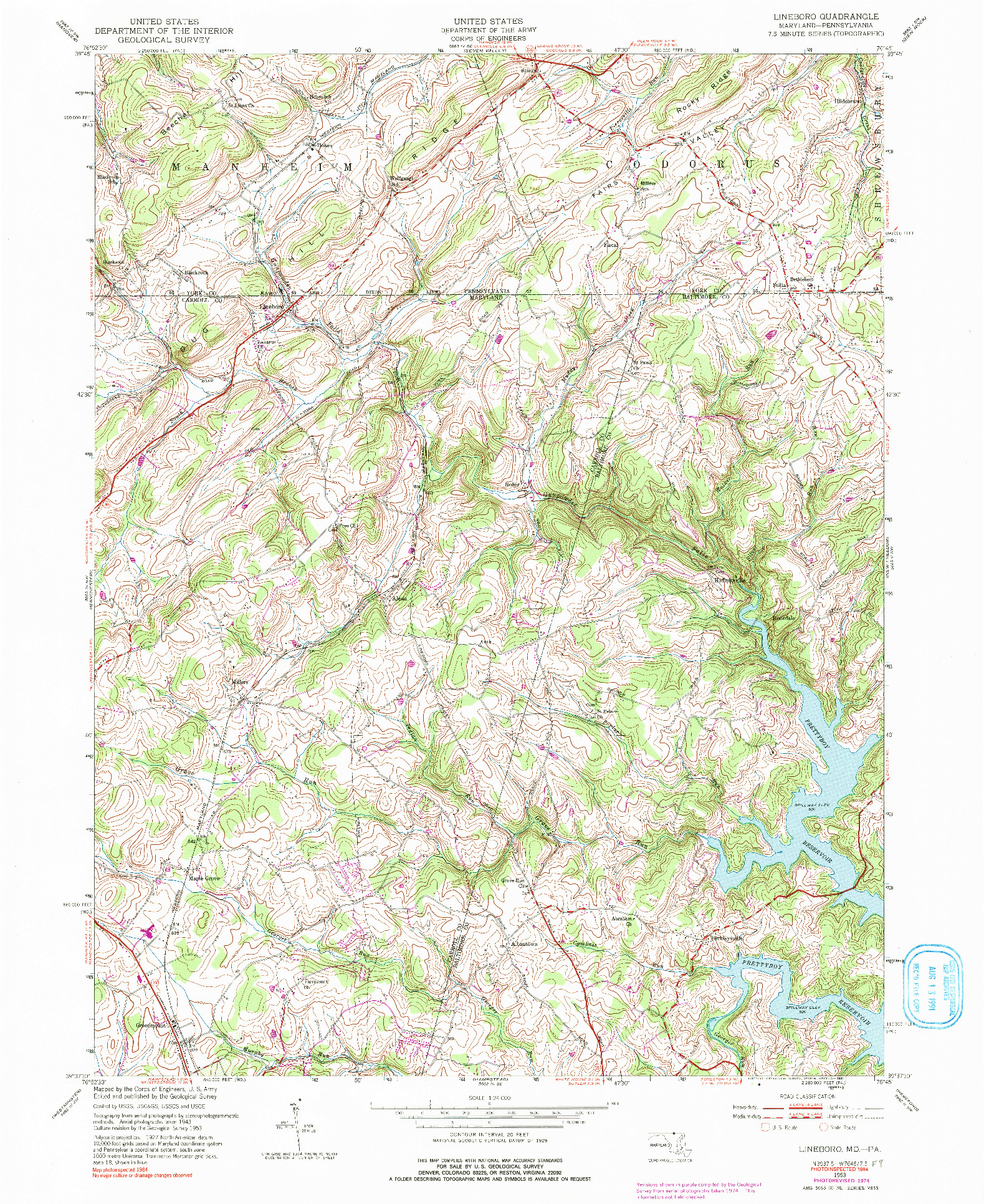 USGS 1:24000-SCALE QUADRANGLE FOR LINEBORO, MD 1953