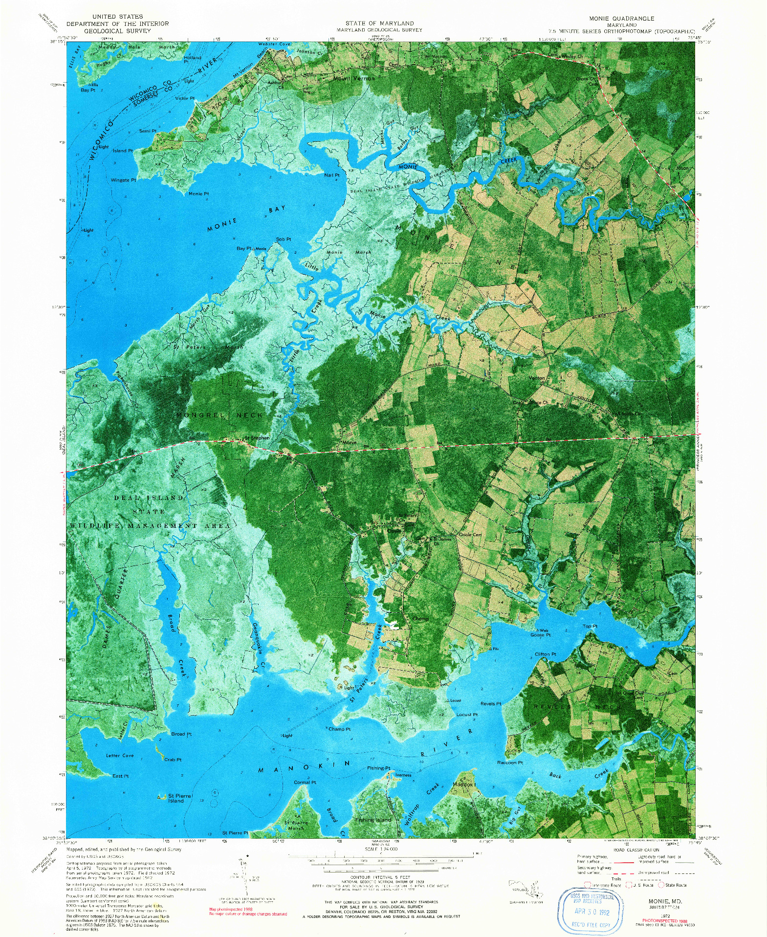 USGS 1:24000-SCALE QUADRANGLE FOR MONIE, MD 1972