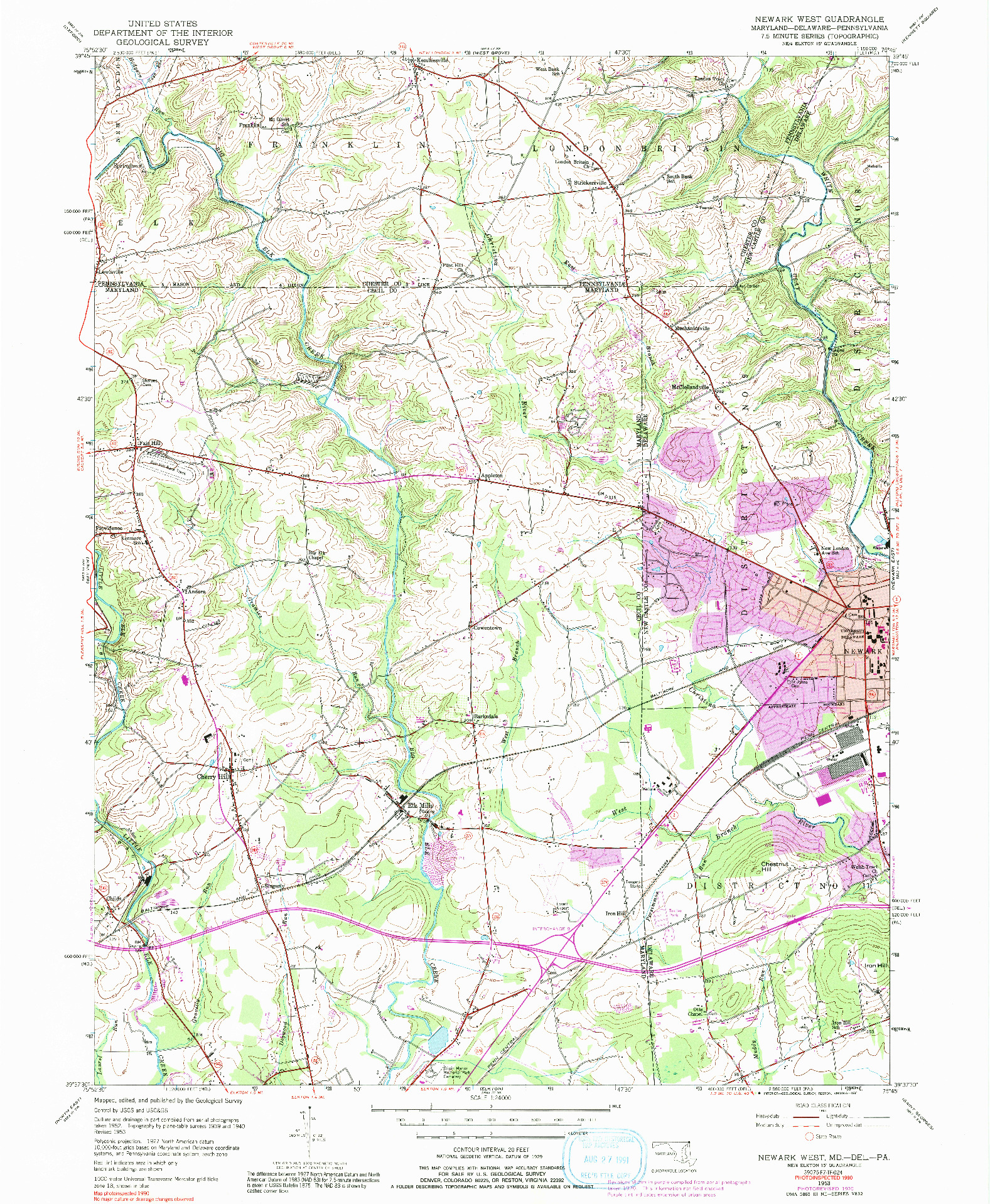 USGS 1:24000-SCALE QUADRANGLE FOR NEWARK WEST, MD 1953