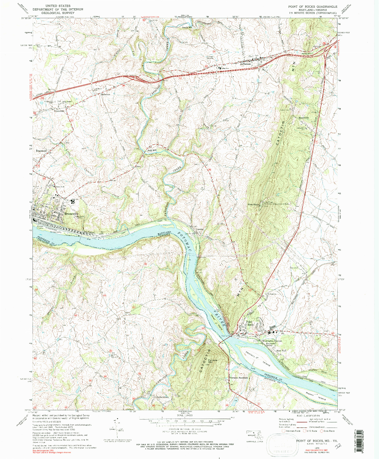 USGS 1:24000-SCALE QUADRANGLE FOR POINT OF ROCKS, MD 1970