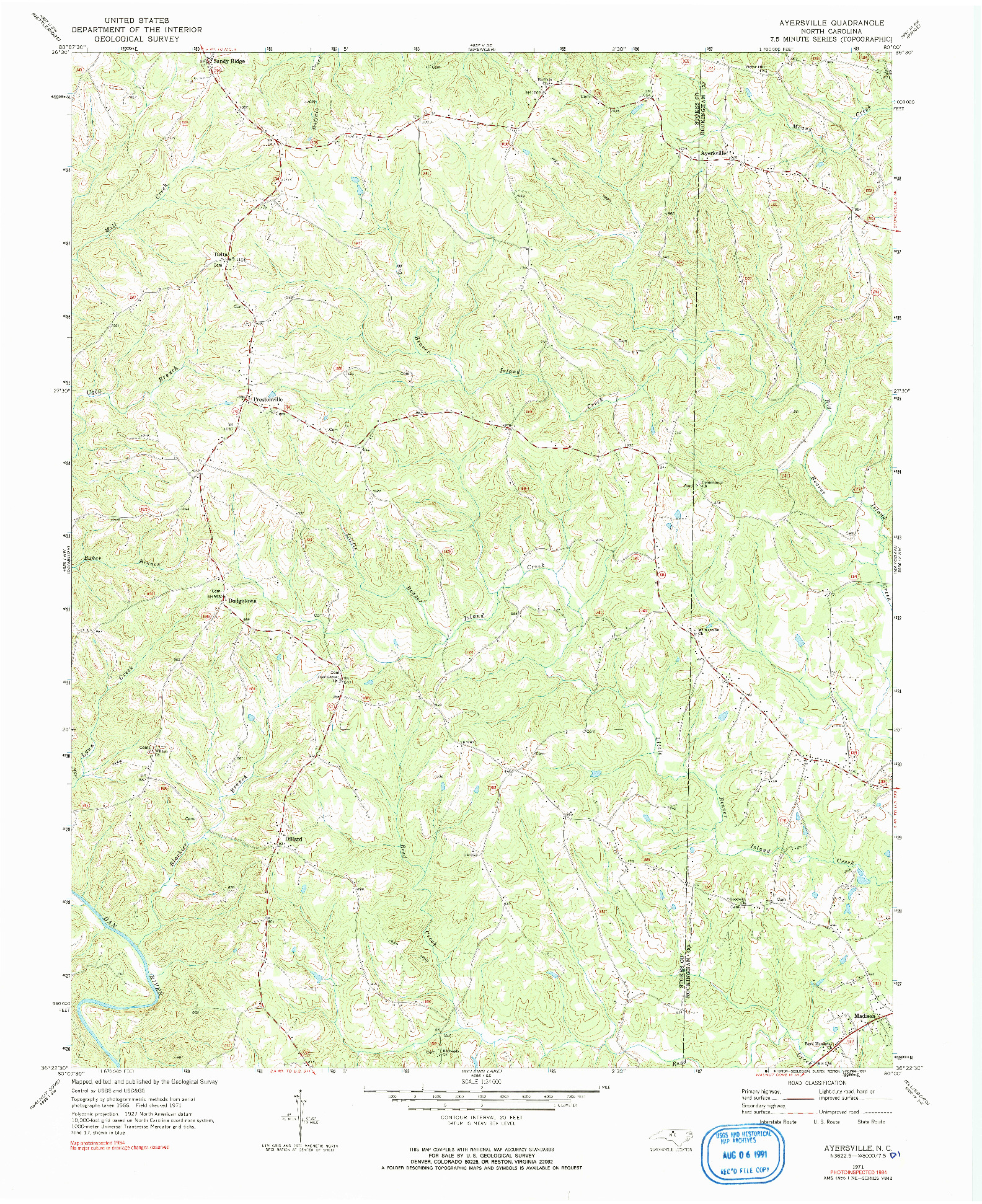 USGS 1:24000-SCALE QUADRANGLE FOR AYERSVILLE, NC 1971