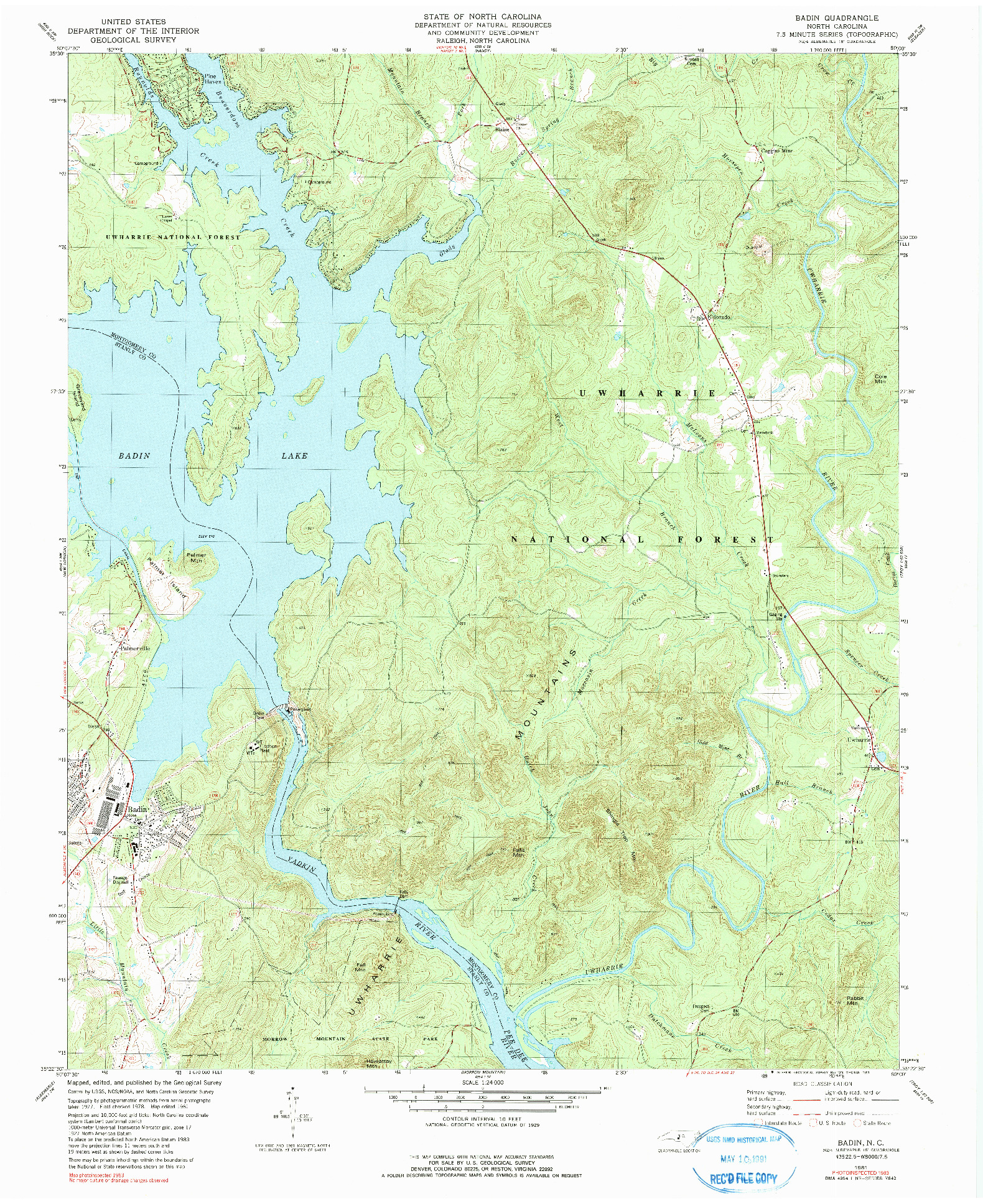 USGS 1:24000-SCALE QUADRANGLE FOR BADIN, NC 1981