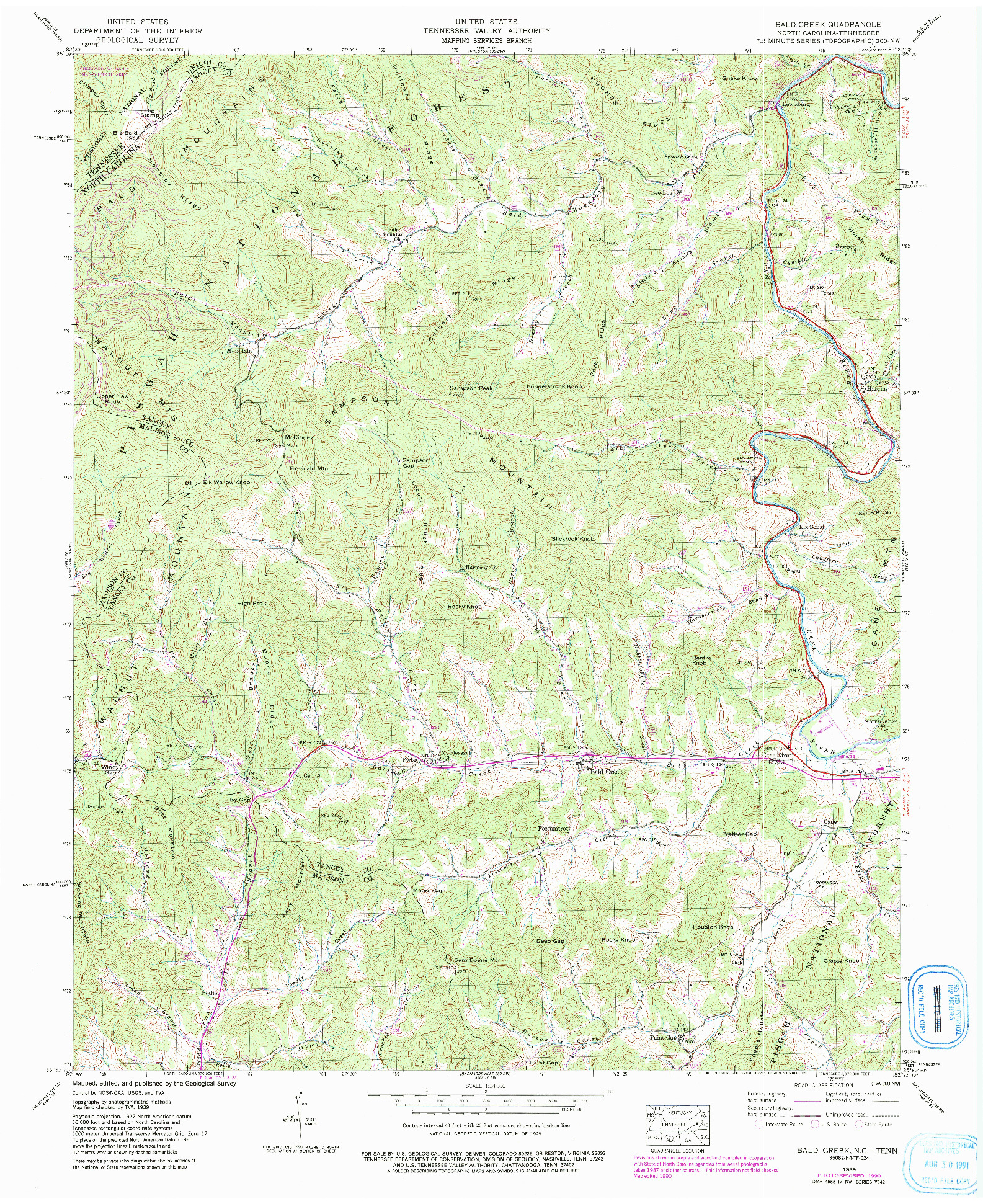 USGS 1:24000-SCALE QUADRANGLE FOR BALD CREEK, NC 1939