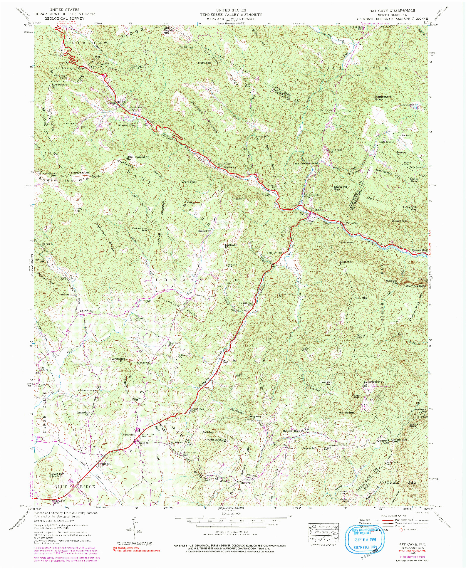 USGS 1:24000-SCALE QUADRANGLE FOR BAT CAVE, NC 1946