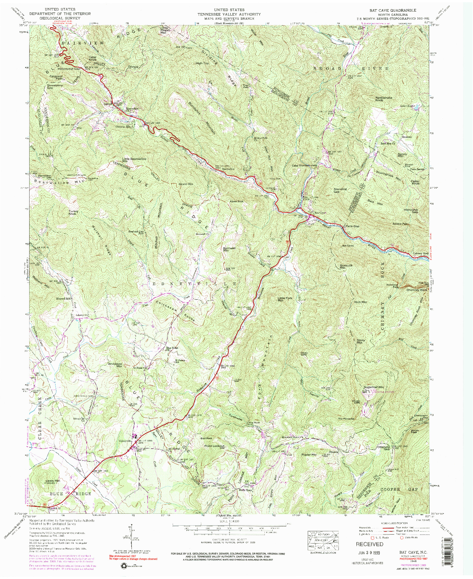 USGS 1:24000-SCALE QUADRANGLE FOR BAT CAVE, NC 1946