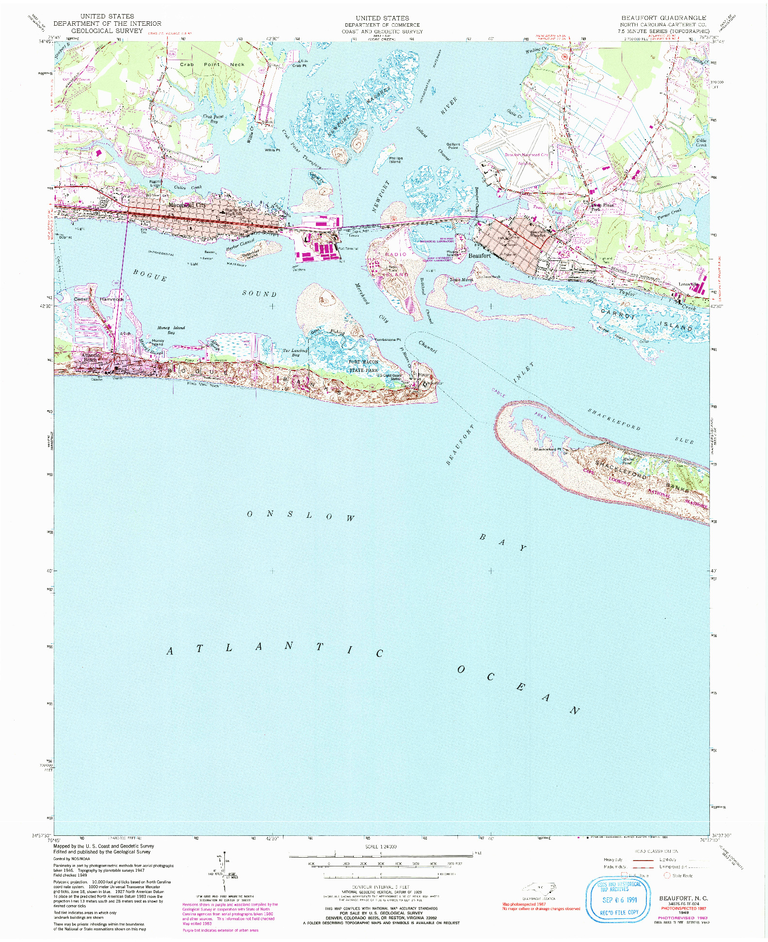 USGS 1:24000-SCALE QUADRANGLE FOR BEAUFORT, NC 1949