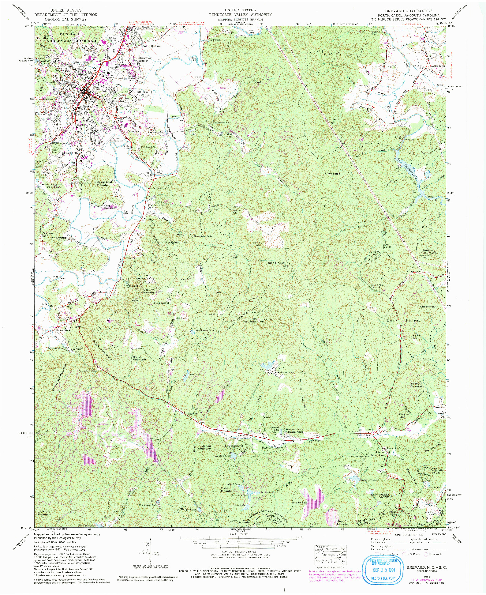 USGS 1:24000-SCALE QUADRANGLE FOR BREVARD, NC 1965