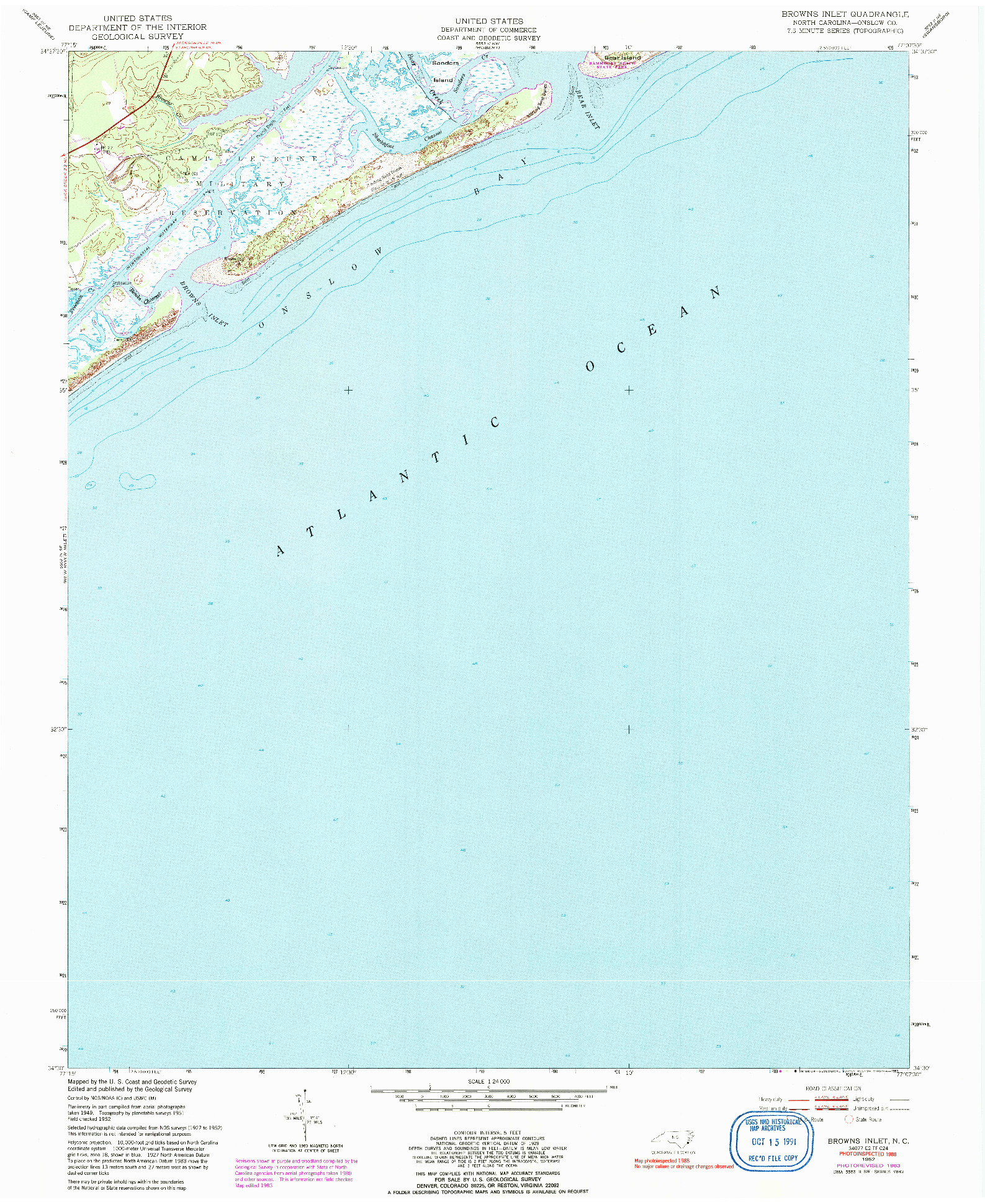 USGS 1:24000-SCALE QUADRANGLE FOR BROWNS INLET, NC 1952