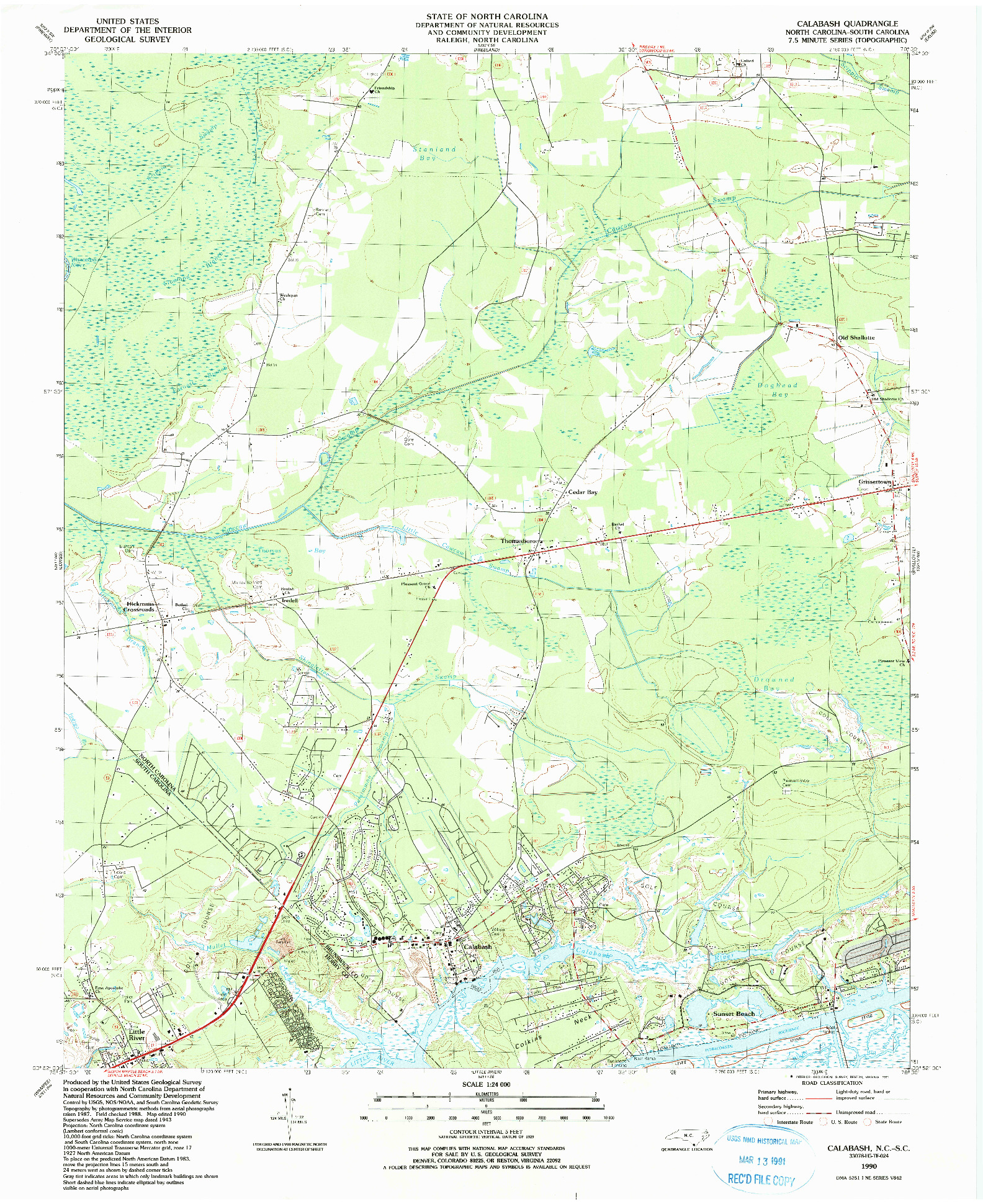 USGS 1:24000-SCALE QUADRANGLE FOR CALABASH, NC 1990