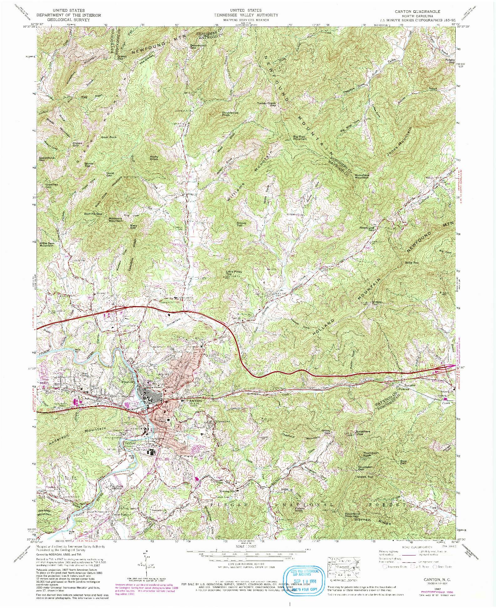 USGS 1:24000-SCALE QUADRANGLE FOR CANTON, NC 1967