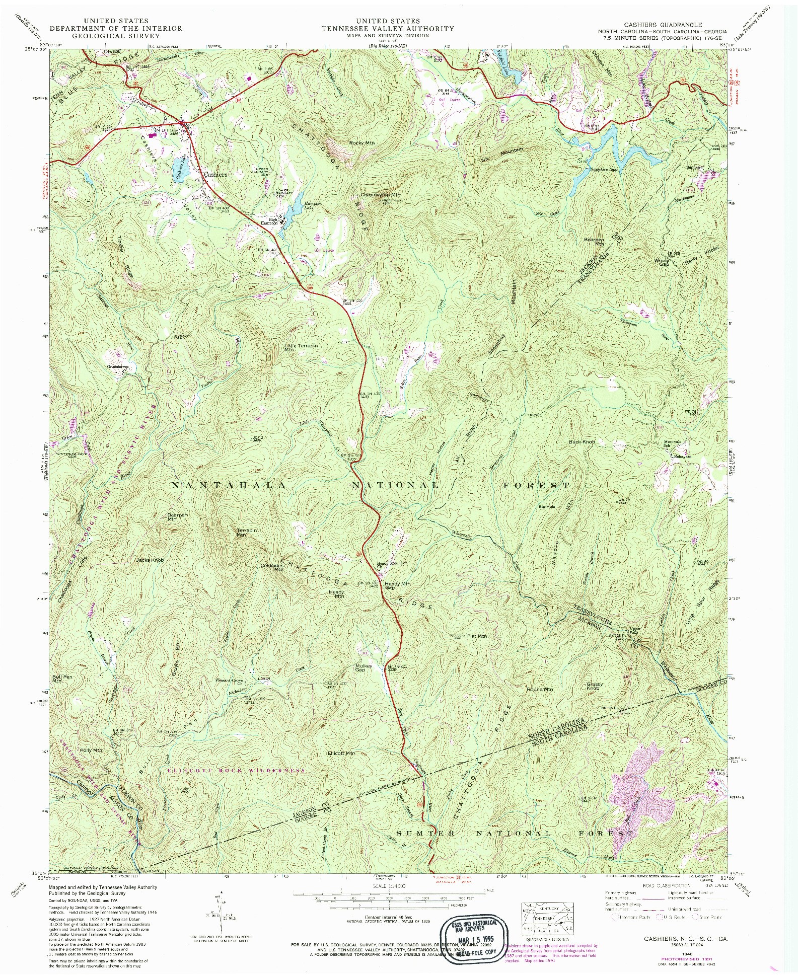 USGS 1:24000-SCALE QUADRANGLE FOR CASHIERS, NC 1946