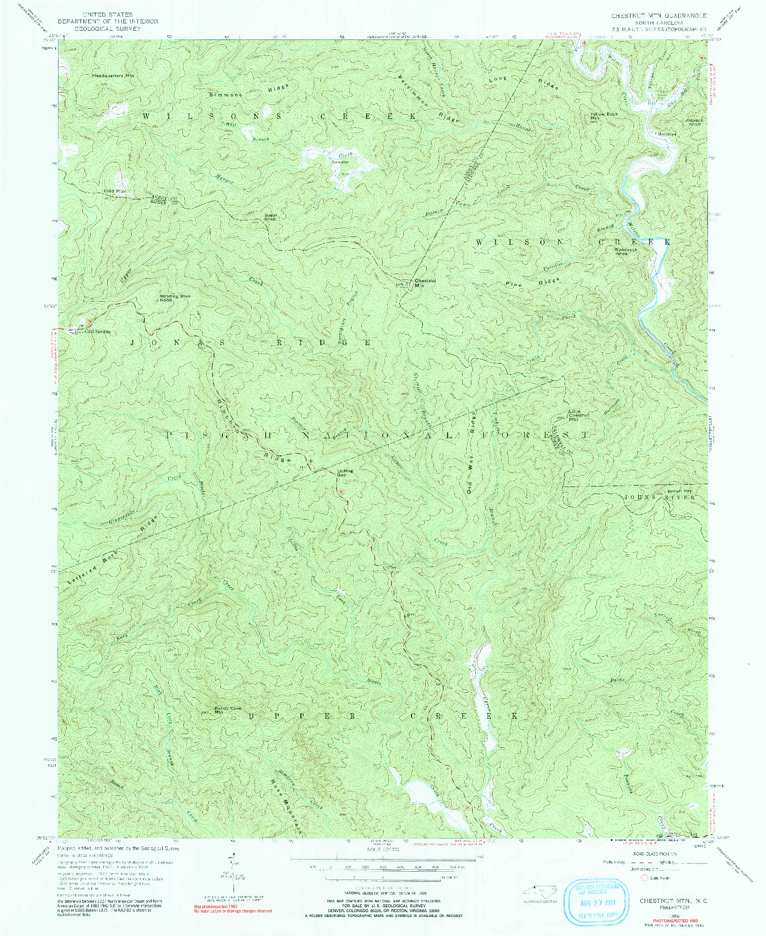 USGS 1:24000-SCALE QUADRANGLE FOR CHESTNUT MOUNTAIN, NC 1956