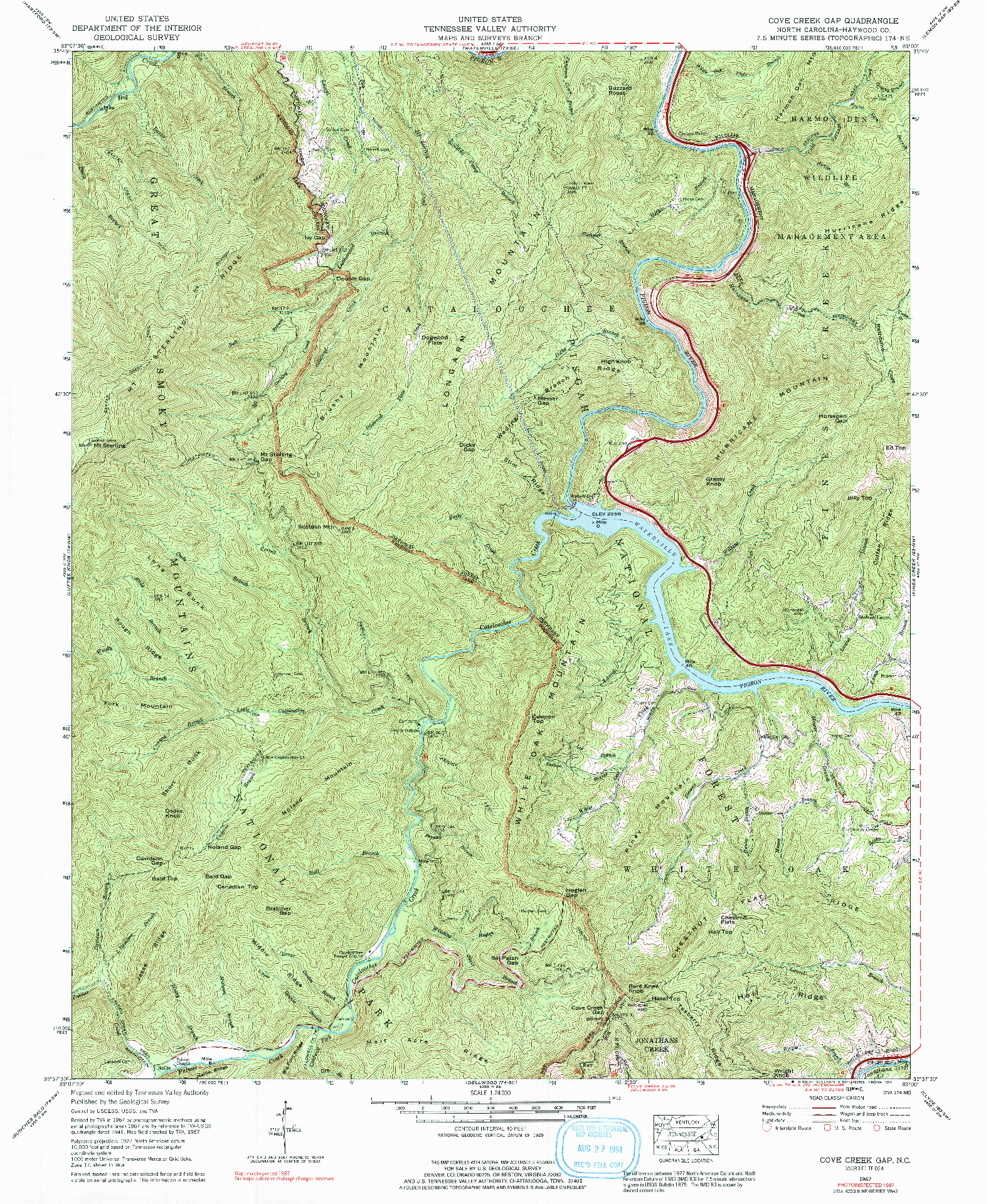 USGS 1:24000-SCALE QUADRANGLE FOR COVE CREEK GAP, NC 1967