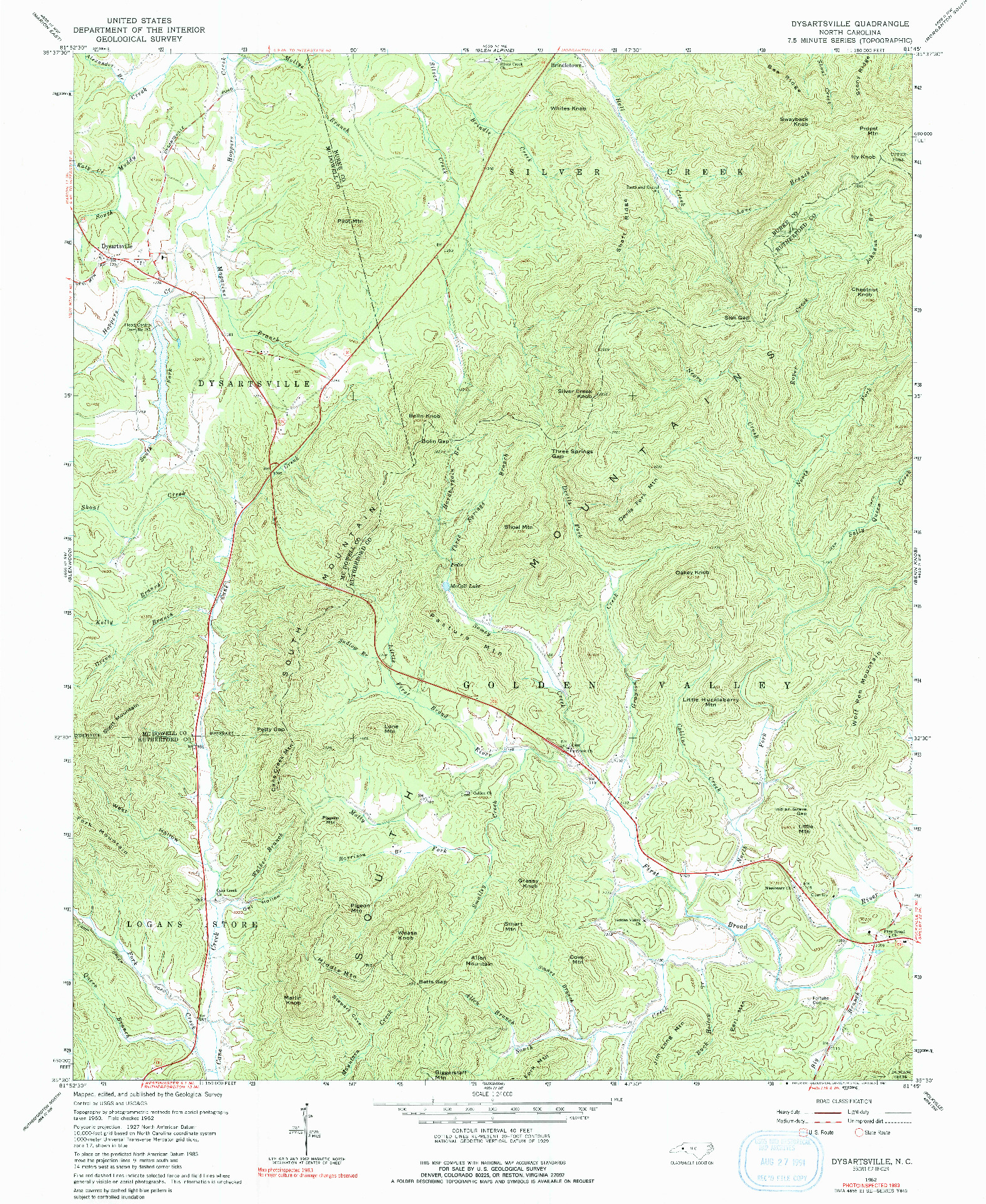 USGS 1:24000-SCALE QUADRANGLE FOR DYSARTSVILLE, NC 1962